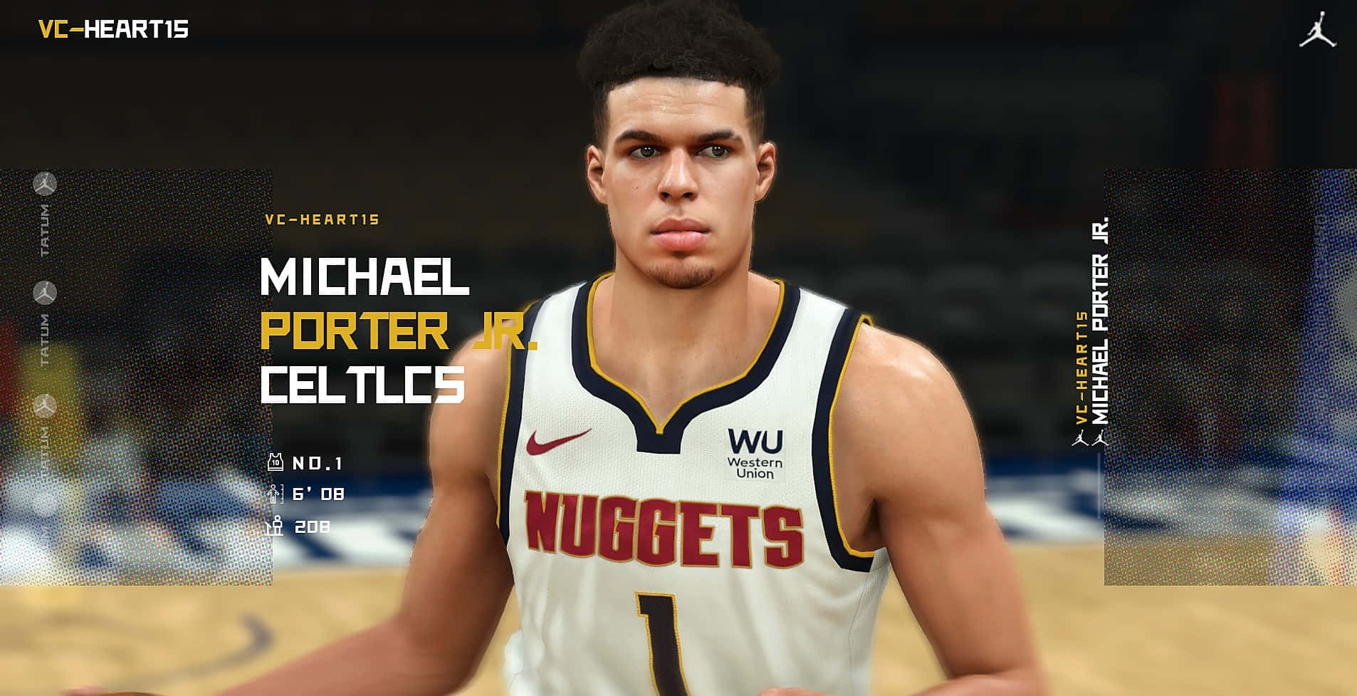 Michael Porter Jr.身穿丹佛金塊隊球衣在籃球場上。 — Michael B Jordan 壁紙