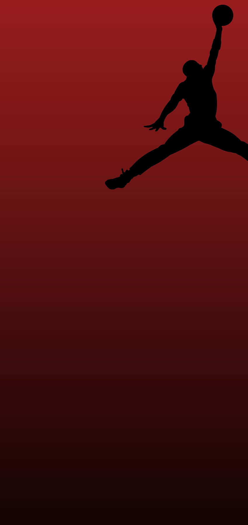 Jordan Logo Phone 桌布 壁紙 — 籃球運動員在半空中扣籃的剪影，背景為漸變紅色。