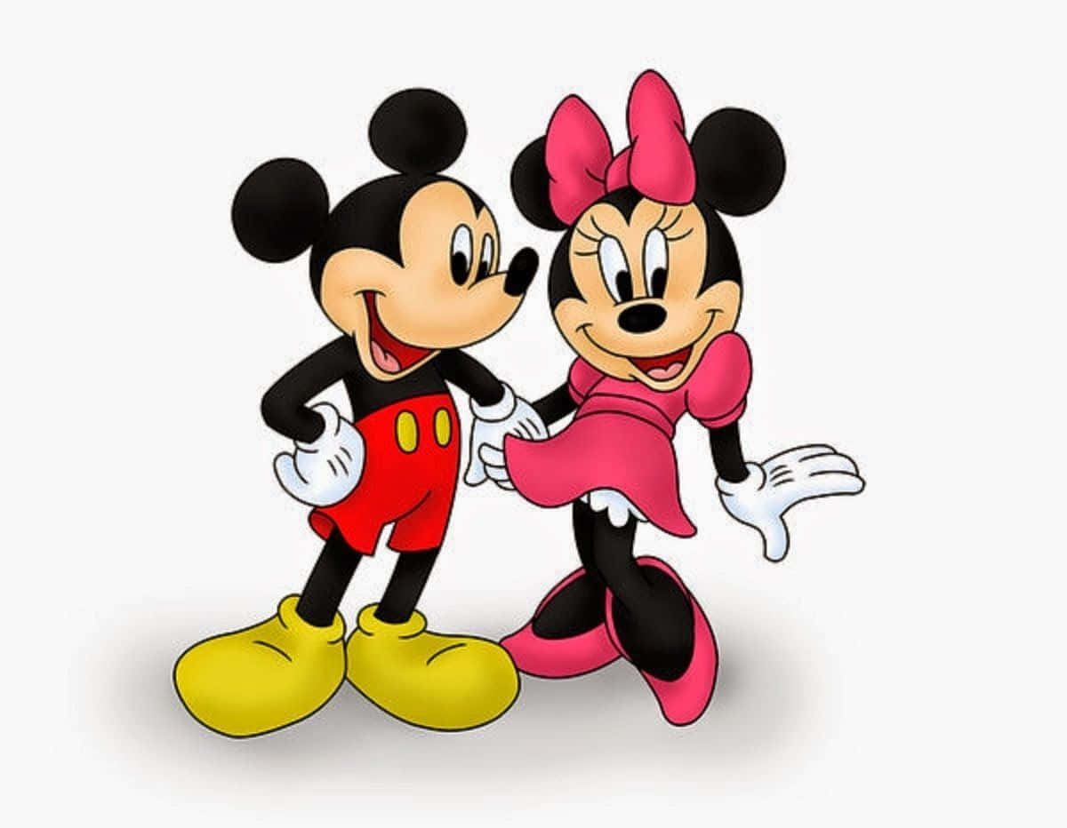 Mickey And Minnie Mouse 桌布 壁紙 — 米奇和米妮老鼠以經典卡通風格，用大膽的色彩和簡單的輪廓一起站著微笑。