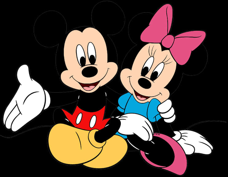 Mickey 桌布 壁紙 — 米奇和米妮老鼠在黑色背景前，以粗線條和鮮豔色彩愉快地微笑。