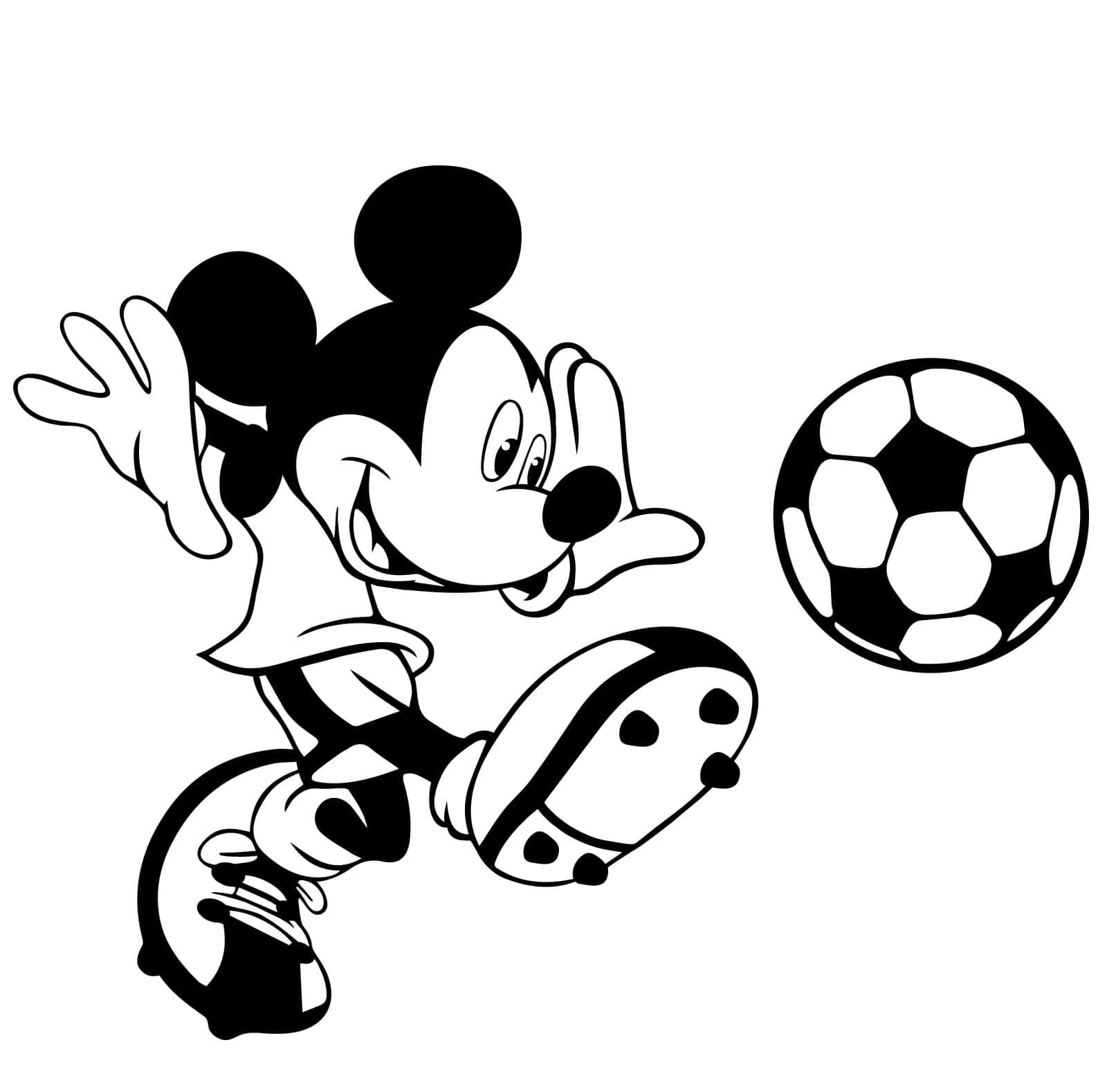 桌布 壁紙 — 米奇老鼠以經典黑白線條藝術，充滿歡樂地踢足球。