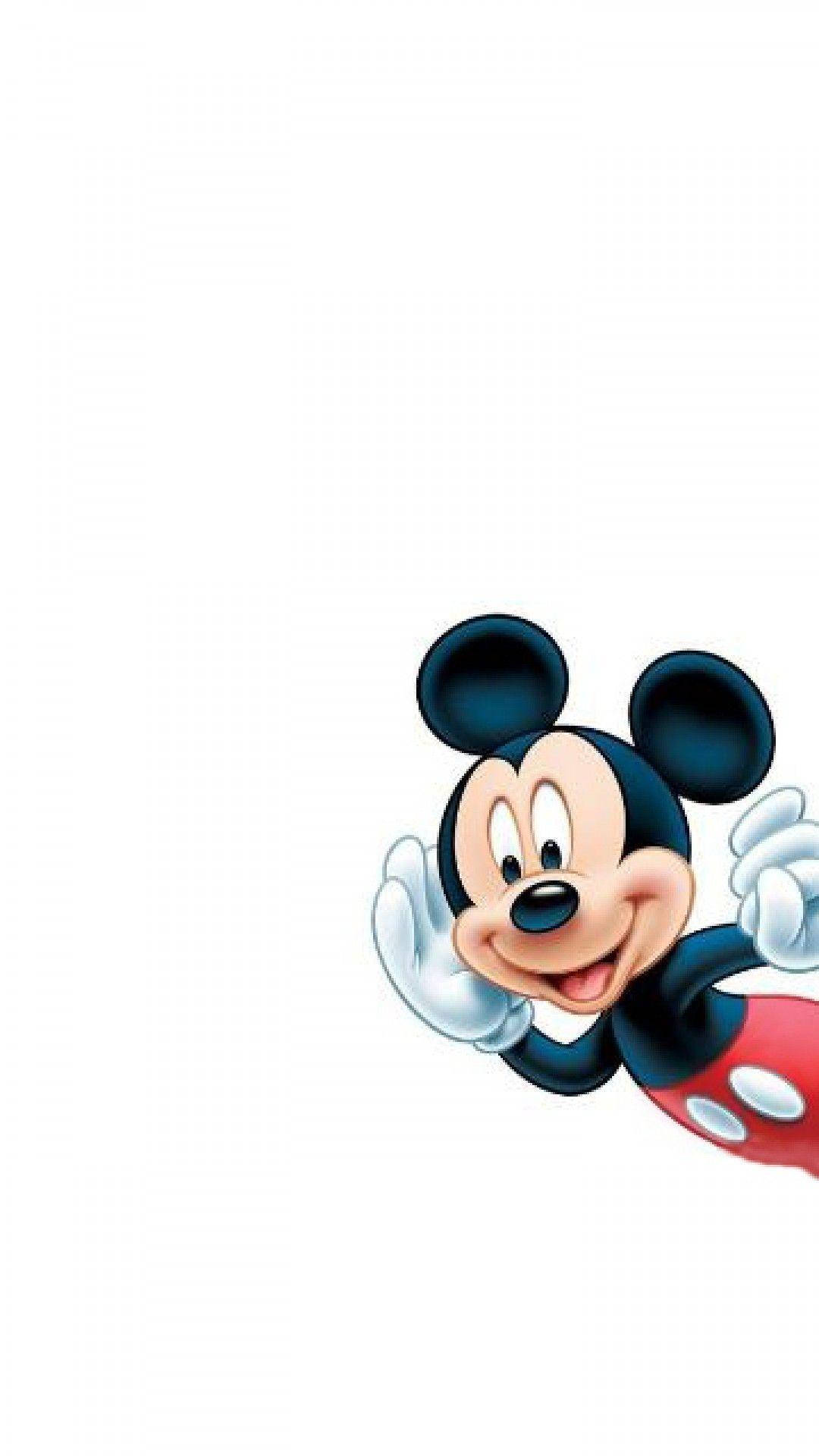 Mickey 桌布 壁紙 — 米奇老鼠在純白色背景上從右下角愉快地探出頭來。