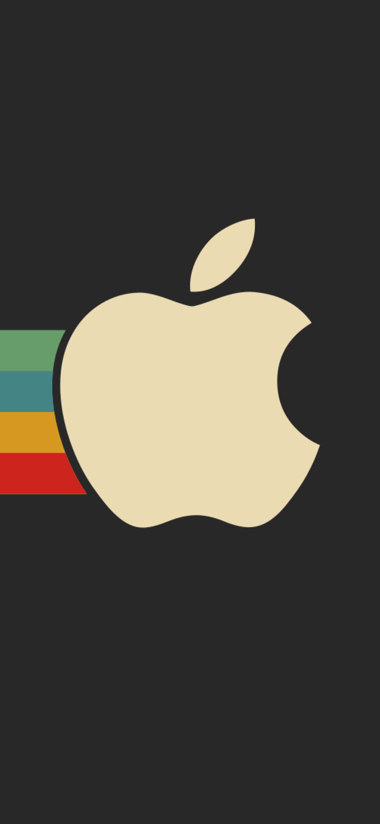 蘋果 桌布 壁紙 — 米色Apple標誌，帶有彩虹條紋，背景為深色。