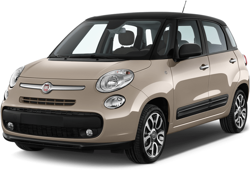 飛雅特 桌布 壁紙 — 米色Fiat 500L緊湊型汽車，黑色車頂和銀色輪圈，在黑色背景的攝影棚燈光下展示。