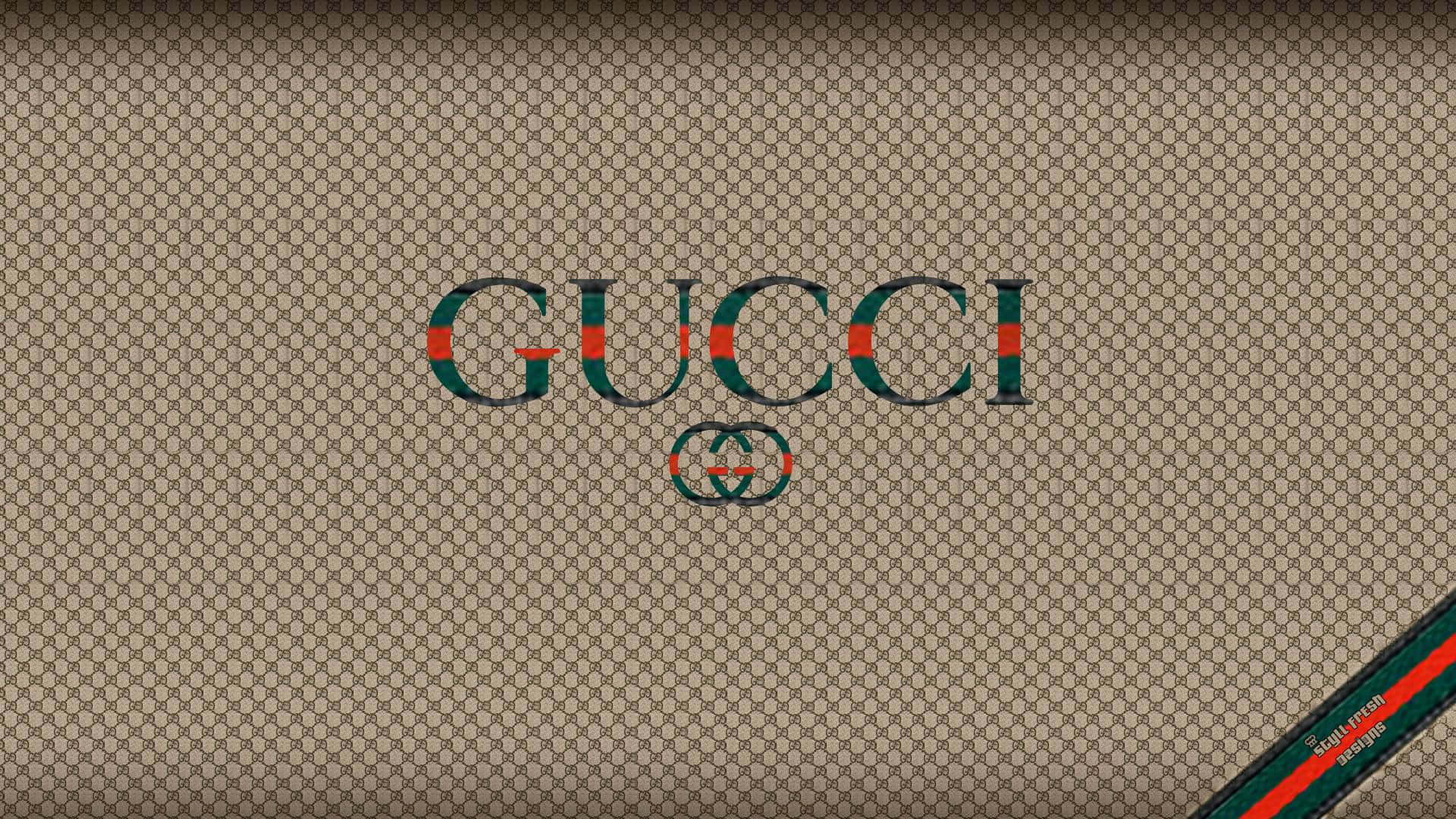 字母組合帆布上的Gucci標誌，角落有紅色綠色條紋。 — Gucci GIF 壁紙