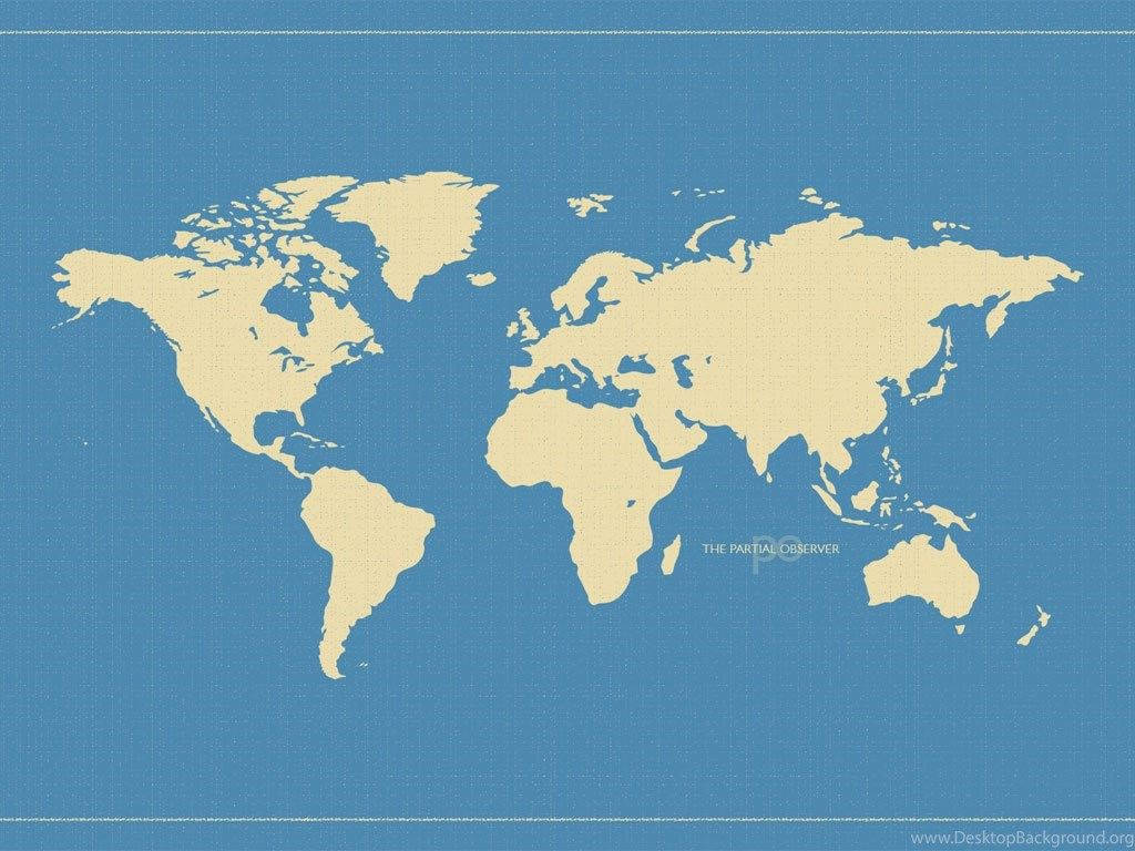 World 桌布 壁紙 — 米色極簡世界地圖，帶紋理藍色背景，白色邊界線模糊。
