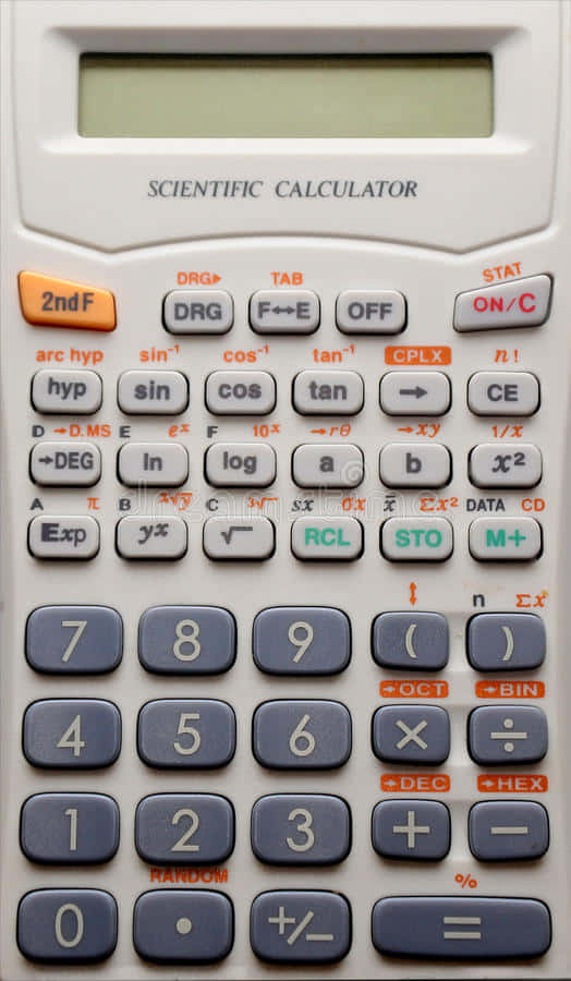 帶有灰色和橙色按鈕的米色科學計算機。 — 計算機 GIF 壁紙
