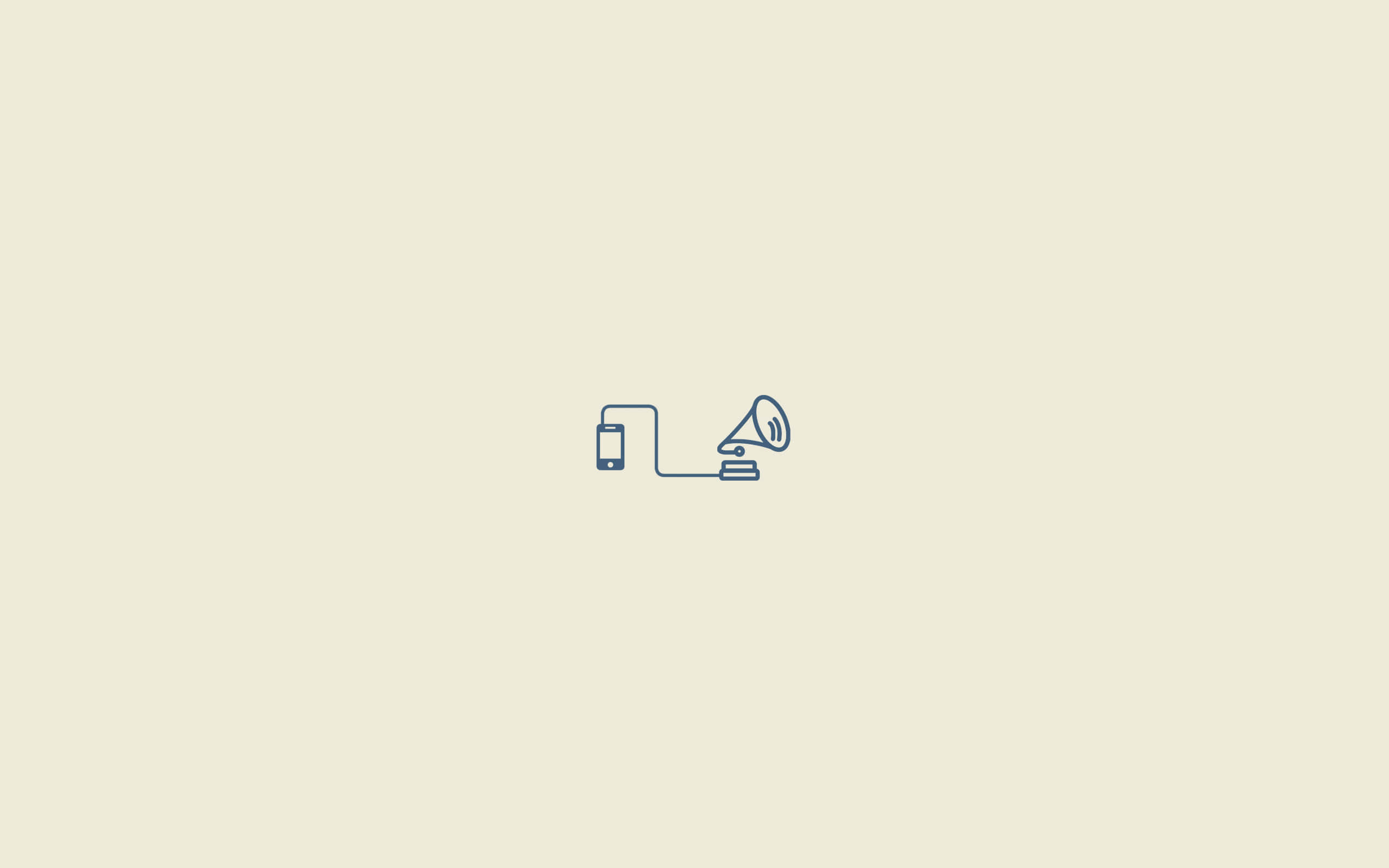 Minimalist Retro 桌布 壁紙 — 米色背景上，智慧型手機連接到復古留聲機的極簡線條畫。