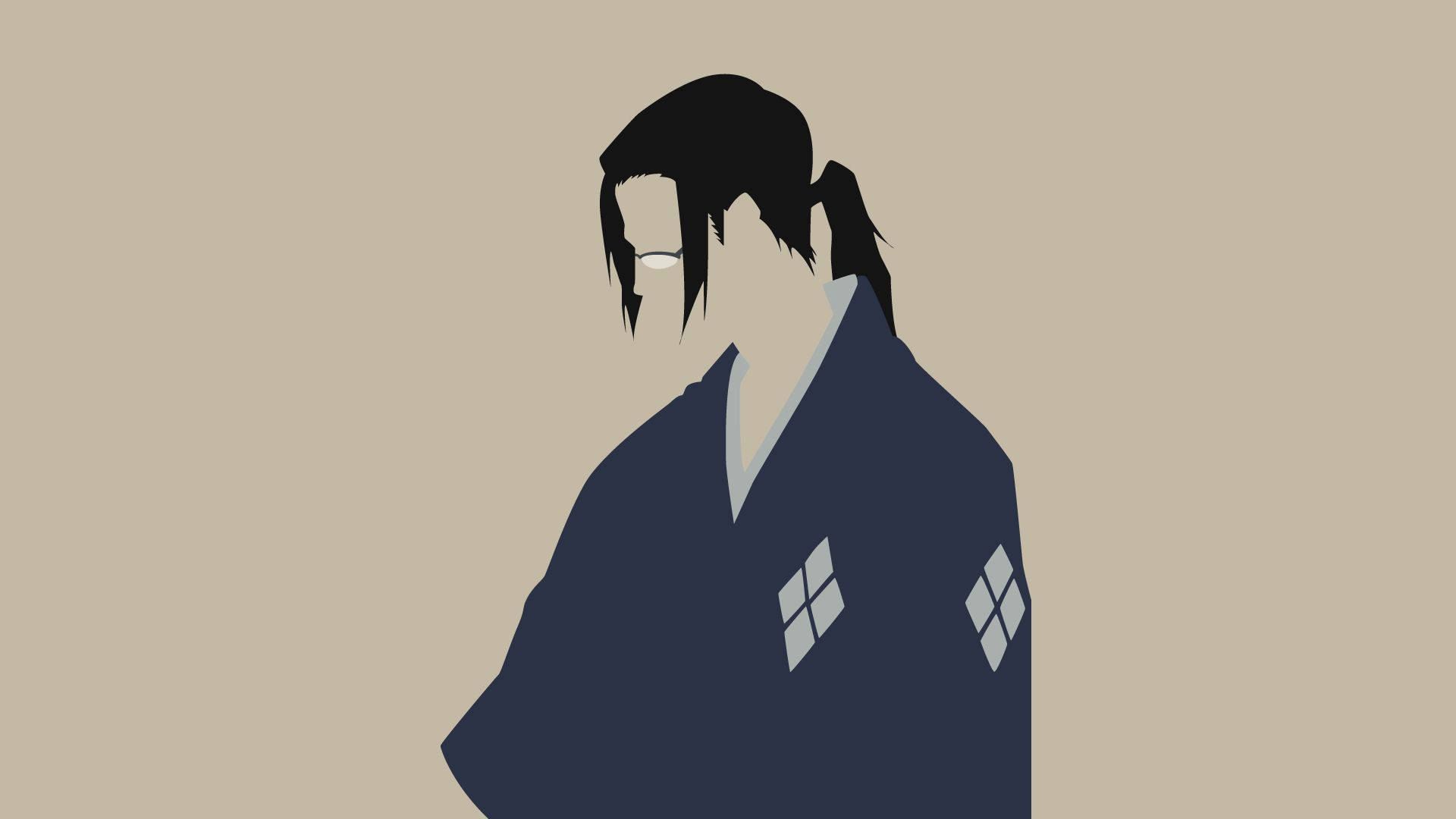 Samurai Champloo 桌布 壁紙 — 米色背景上，身穿深色長袍、帶白色鑽石徽章的武士的極簡剪影。