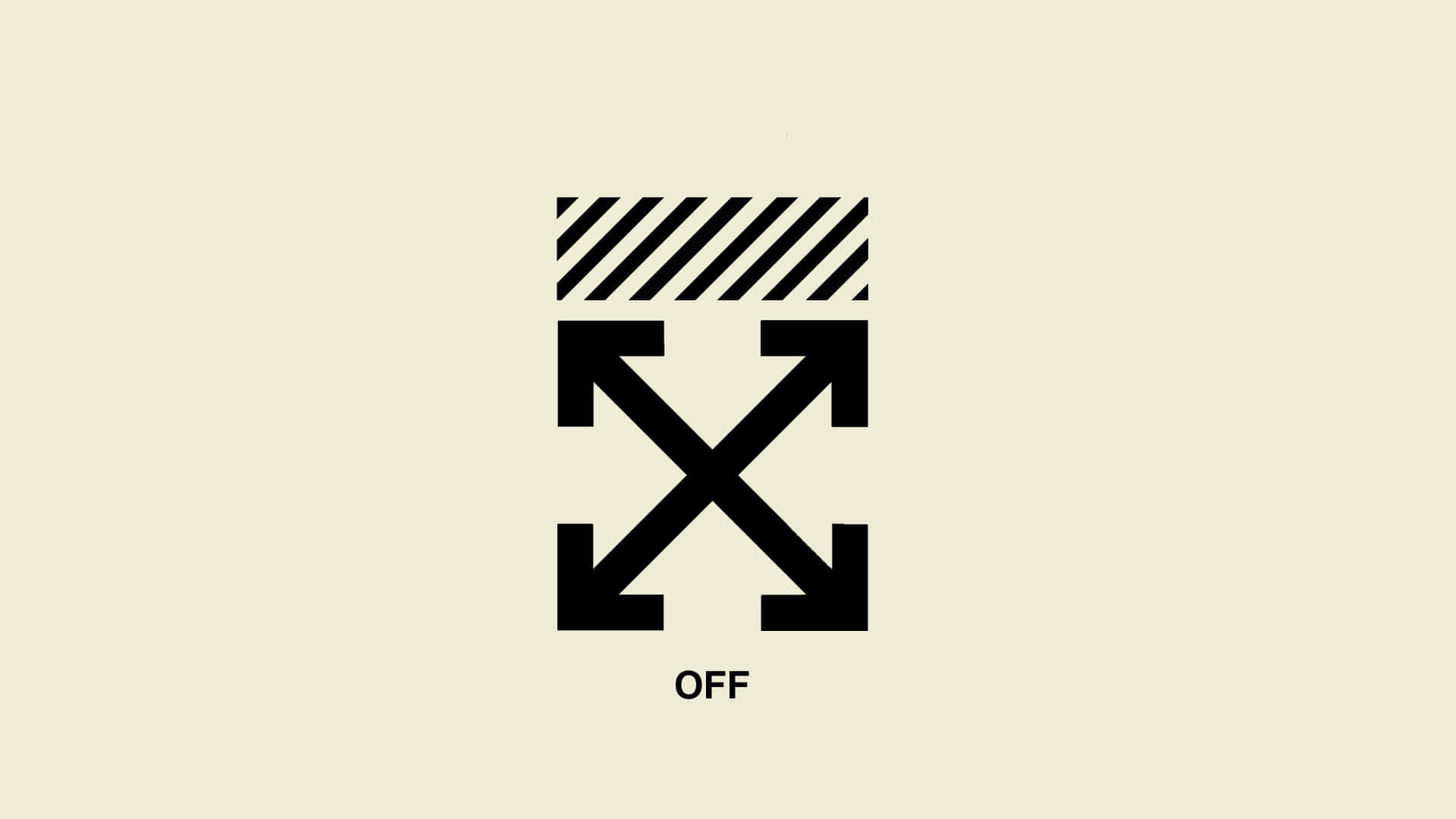 Off White Desktop 桌布 壁紙 — 米色背景上帶有交叉箭頭和條紋頂部的簡約黑色標誌。