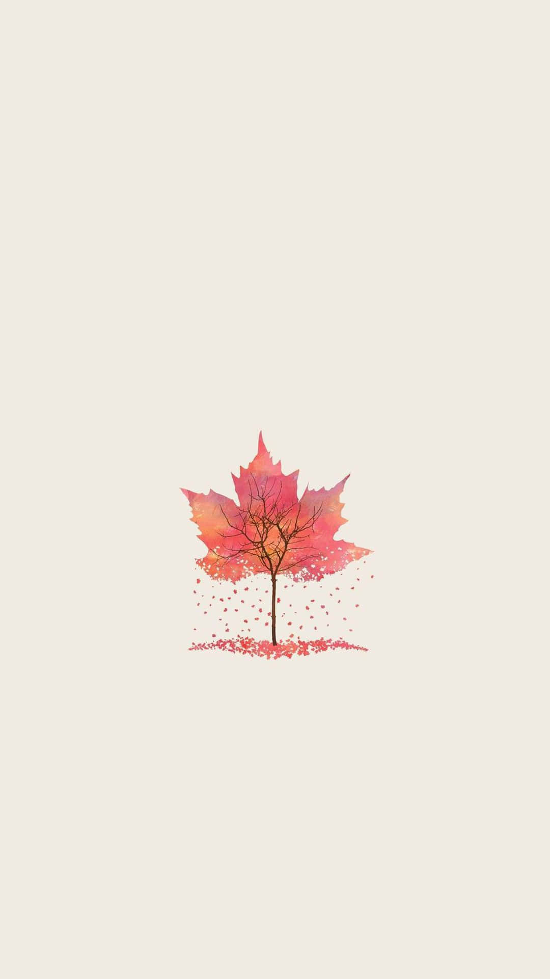 Autumn Leaves 桌布 壁紙 — 米色背景上帶有楓葉樹冠和落葉的極簡主義水彩樹。