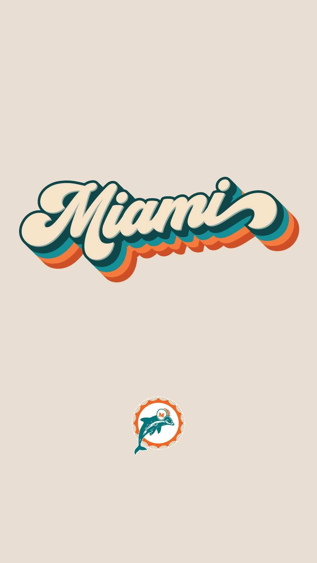 Miami Dolphins iPhone 桌布 壁紙 — 米色背景上帶有海豚標誌的復古邁阿密文字標誌。