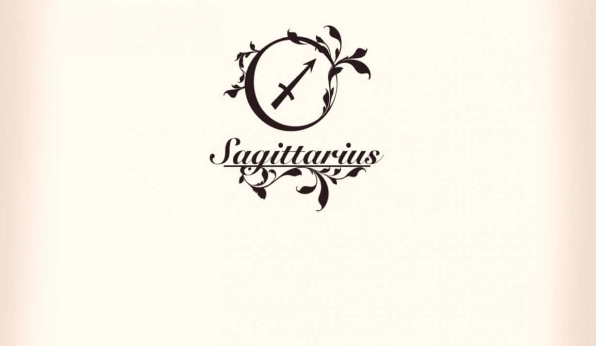 sagittarius 桌布 壁紙 — 米色背景上帶有華麗藤蔓的優雅黑色射手座星座符號。