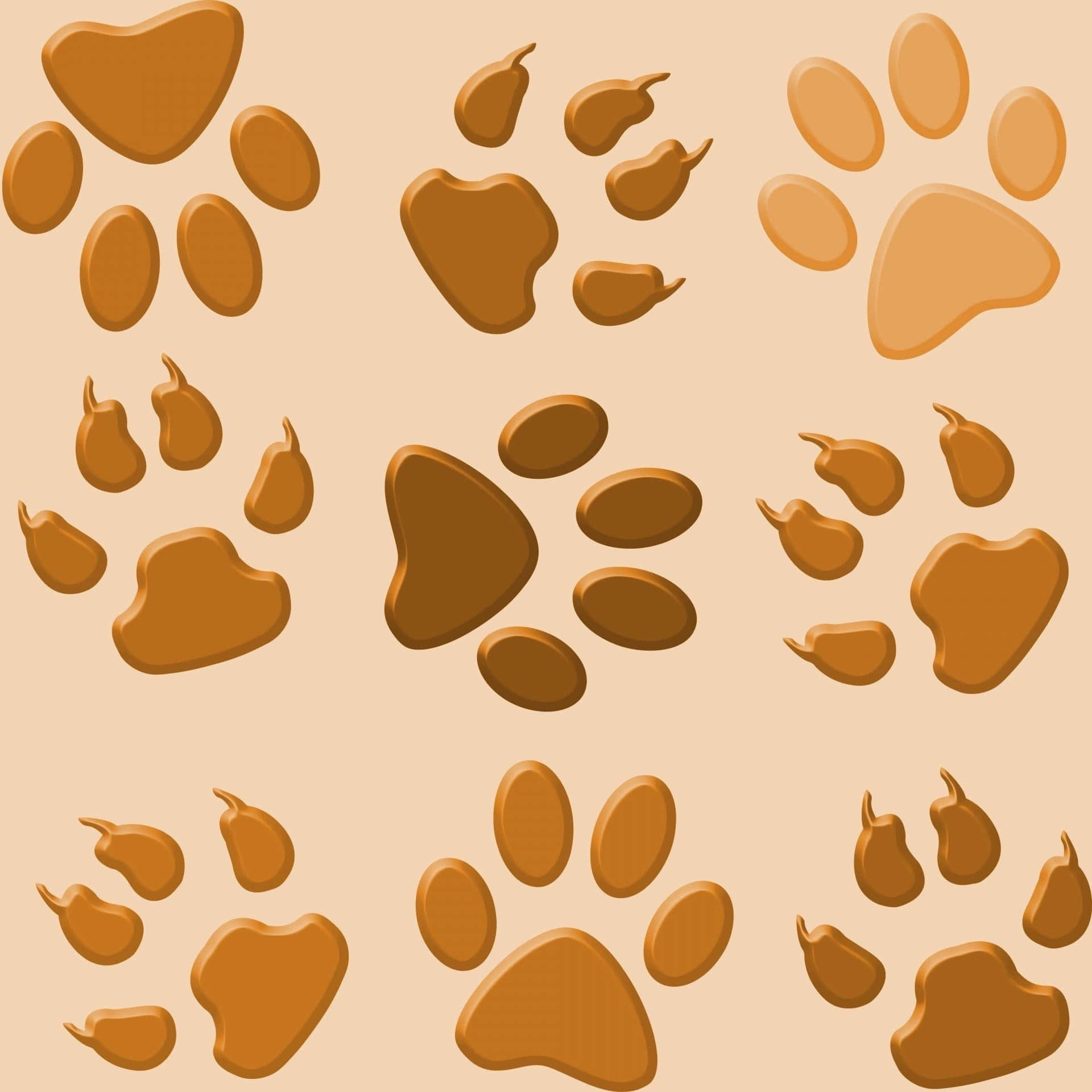 paws 桌布 壁紙 — 米色背景上風格化的棕色動物爪印無縫圖案。