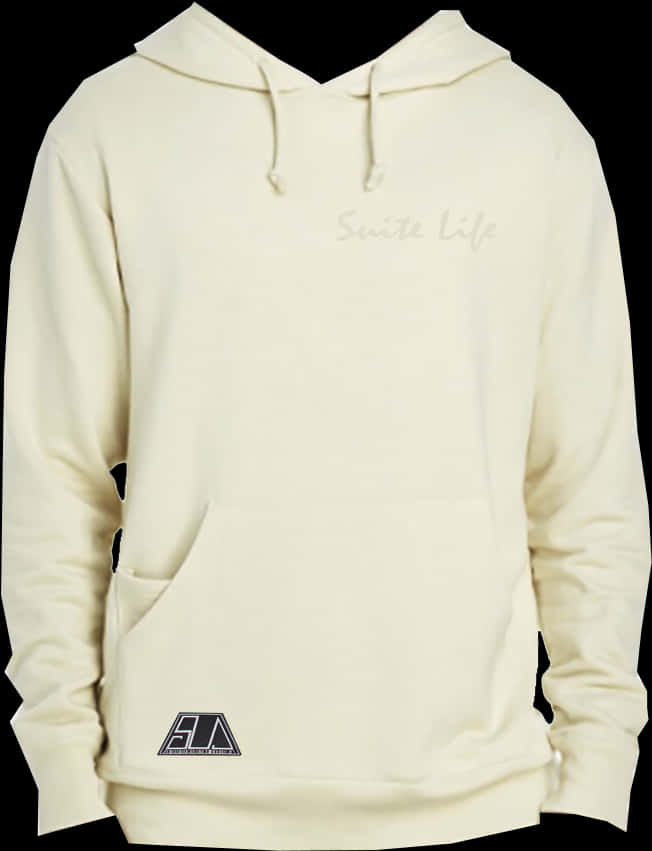 Hoodie 桌布 壁紙 — 米色連帽上衣，印有「Suite Life」字樣及FILA標誌，黑色背景。