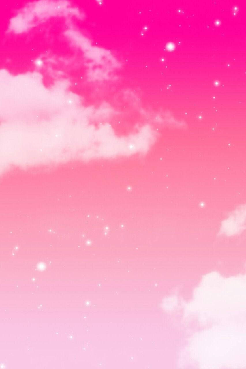 粉嫩柔和的血色天空，雲朵與星辰 壁紙
