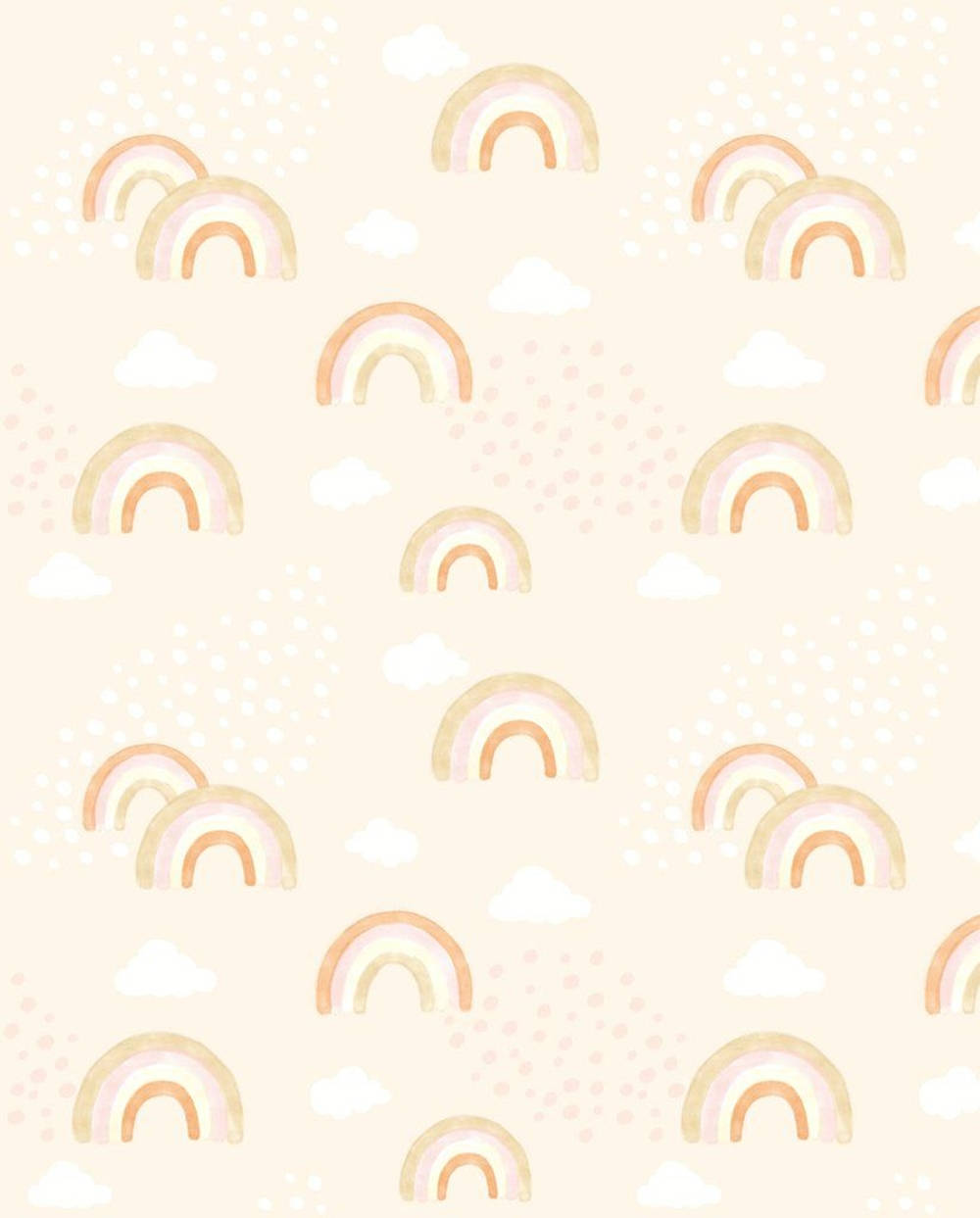 米色背景上帶有粉紅色圓點的粉彩水彩彩虹和雲朵。 — 彩虹 GIF 壁紙