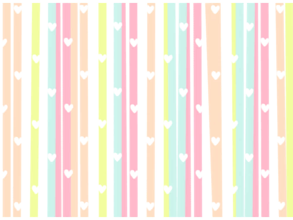 Pastel Striped 桌布 壁紙 — 粉彩色垂直條紋飾以白色心形，營造出歡快俏皮的圖案。