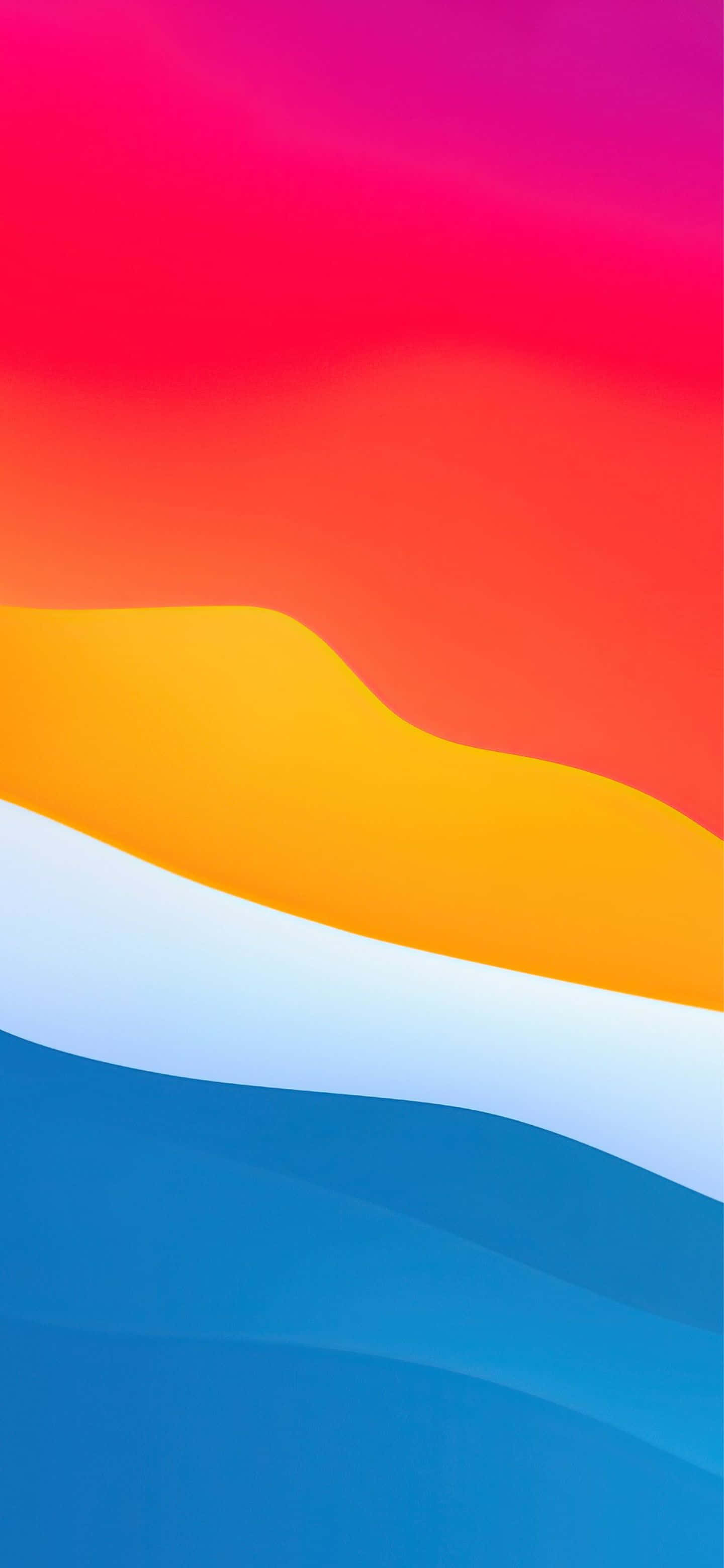 Google Pixel 6 Pro 桌布 壁紙 — 粉紅、紅、橙、黃、白和藍色的鮮豔抽象波浪在漸變數位藝術作品中平滑融合。