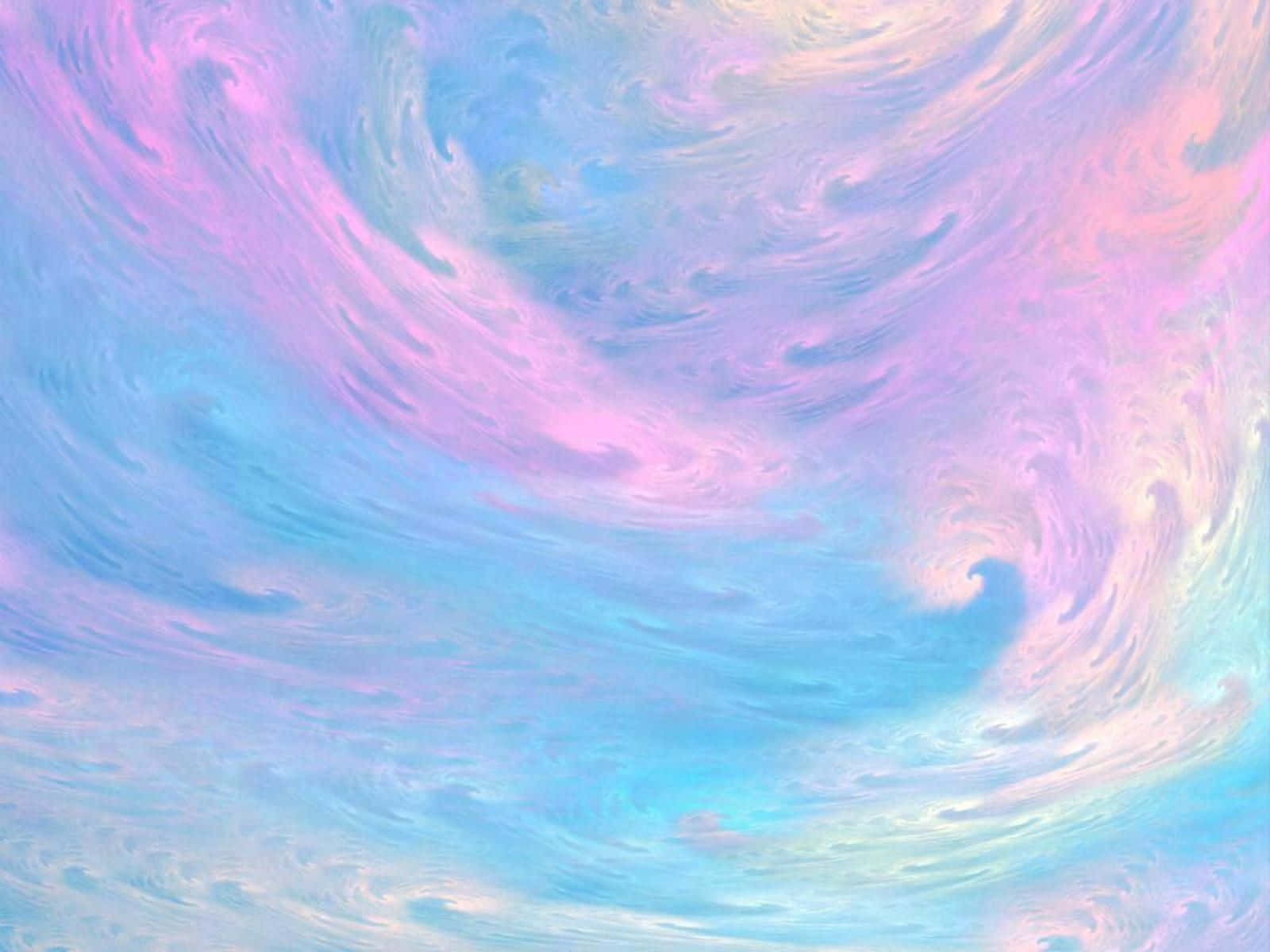粉紅、藍色和白色的粉彩漩渦，營造出柔和夢幻的天空紋理。 — 淡彩風格 壁紙