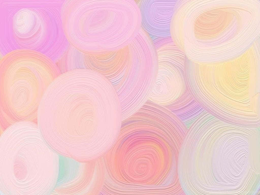 pastel 桌布 壁紙 — 粉紅、黃色和薰衣草色的柔和粉彩漩渦形成重疊的圓形筆觸，構成夢幻般的抽象構圖。
