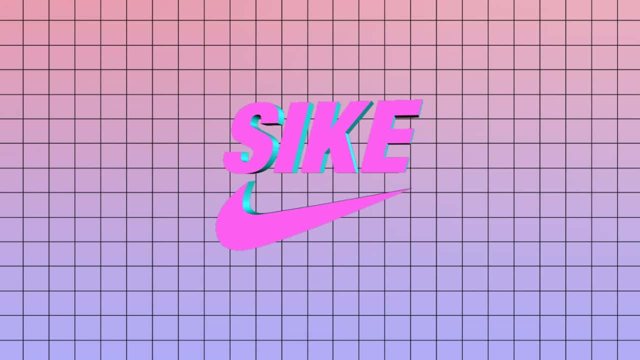 美學粉色GIF 桌布 壁紙 — 粉紅和紫色漸變網格背景，帶有3D渲染的「SIKE」文字和相配的霓虹粉紅色旋風標誌。