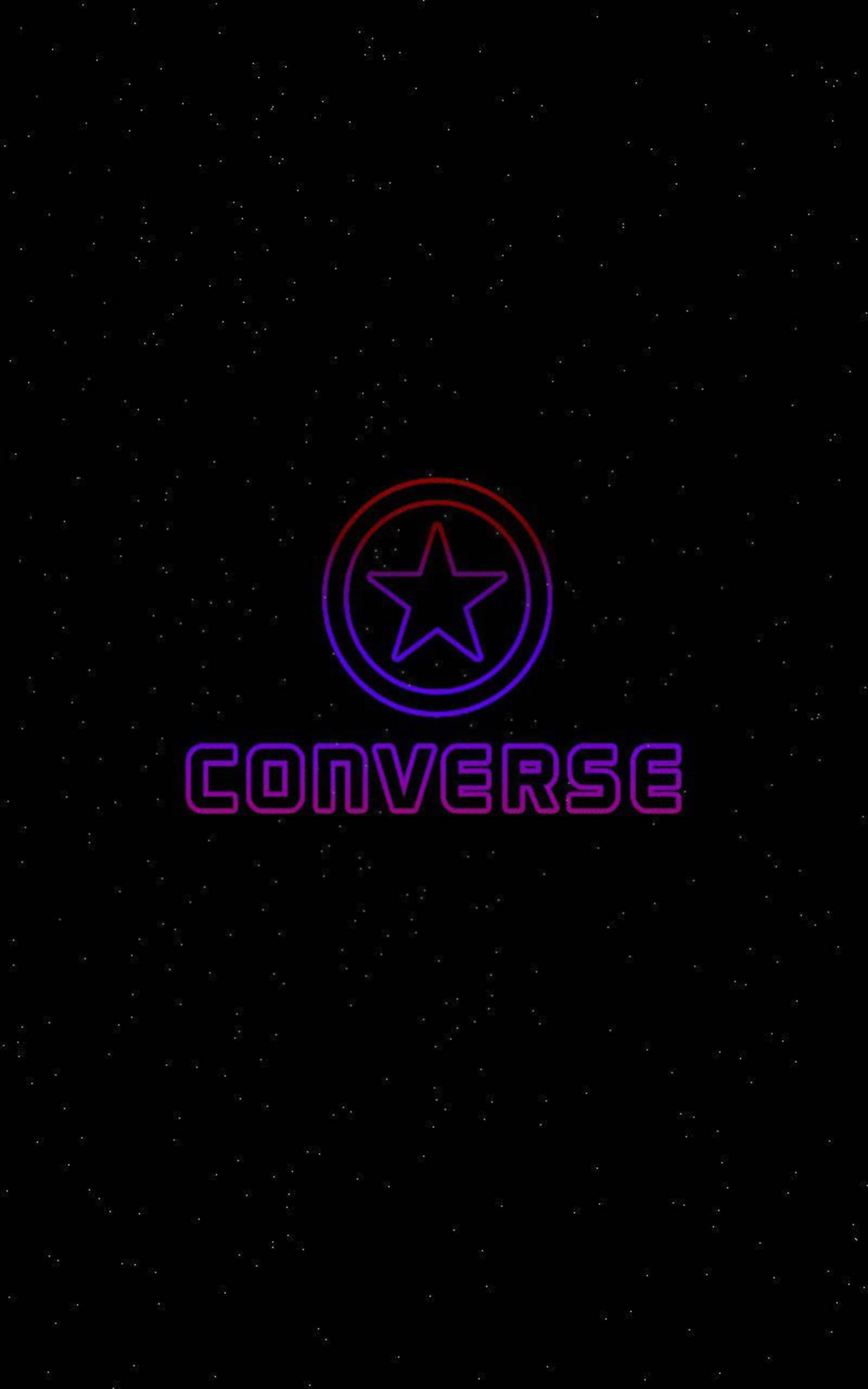 Converse Logo 桌布 壁紙 — 粉紅和藍色霓虹燈的Converse標誌，帶有星星標誌，在星空黑色背景上發光。