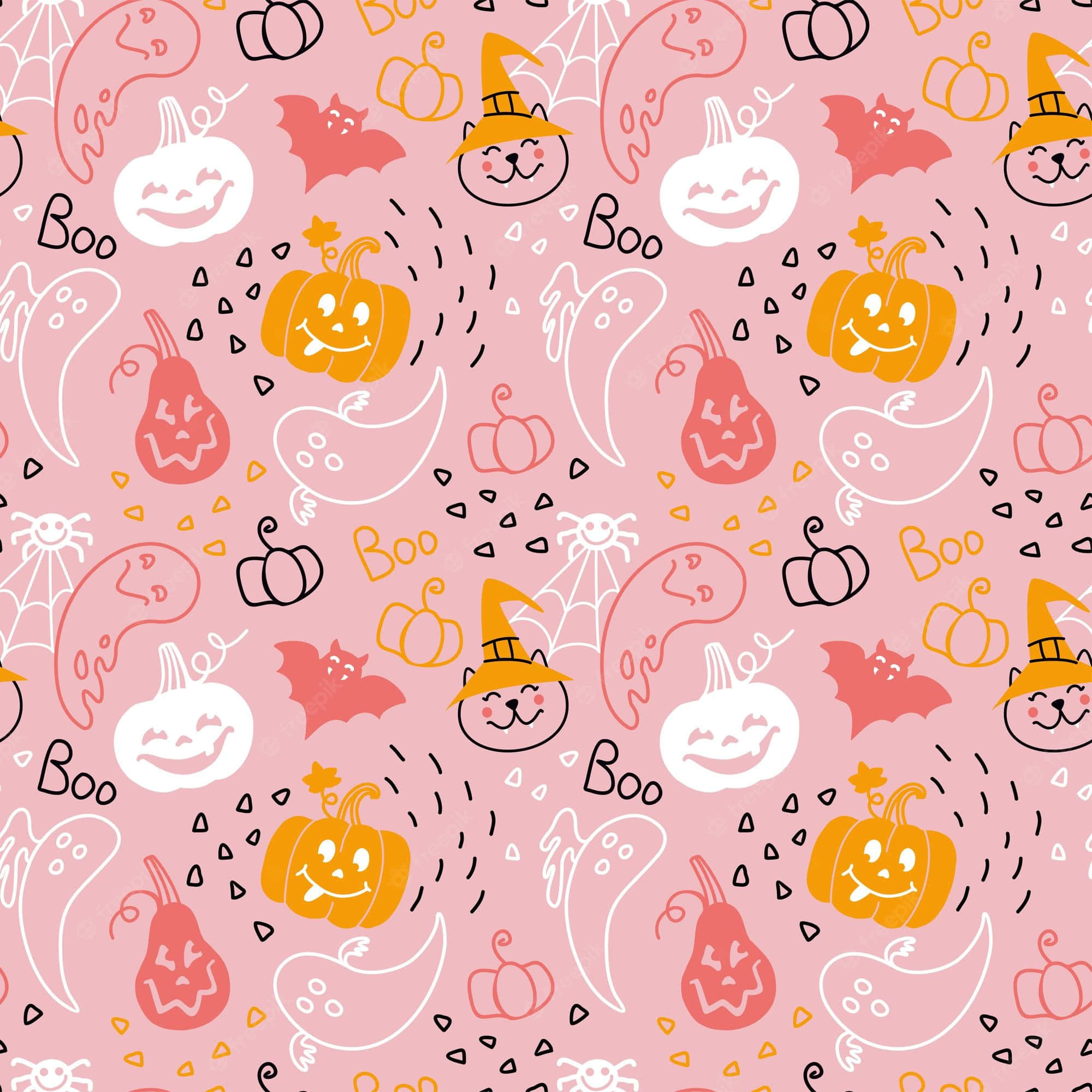 粉紅塗鴉風少女萬聖節美學 壁紙