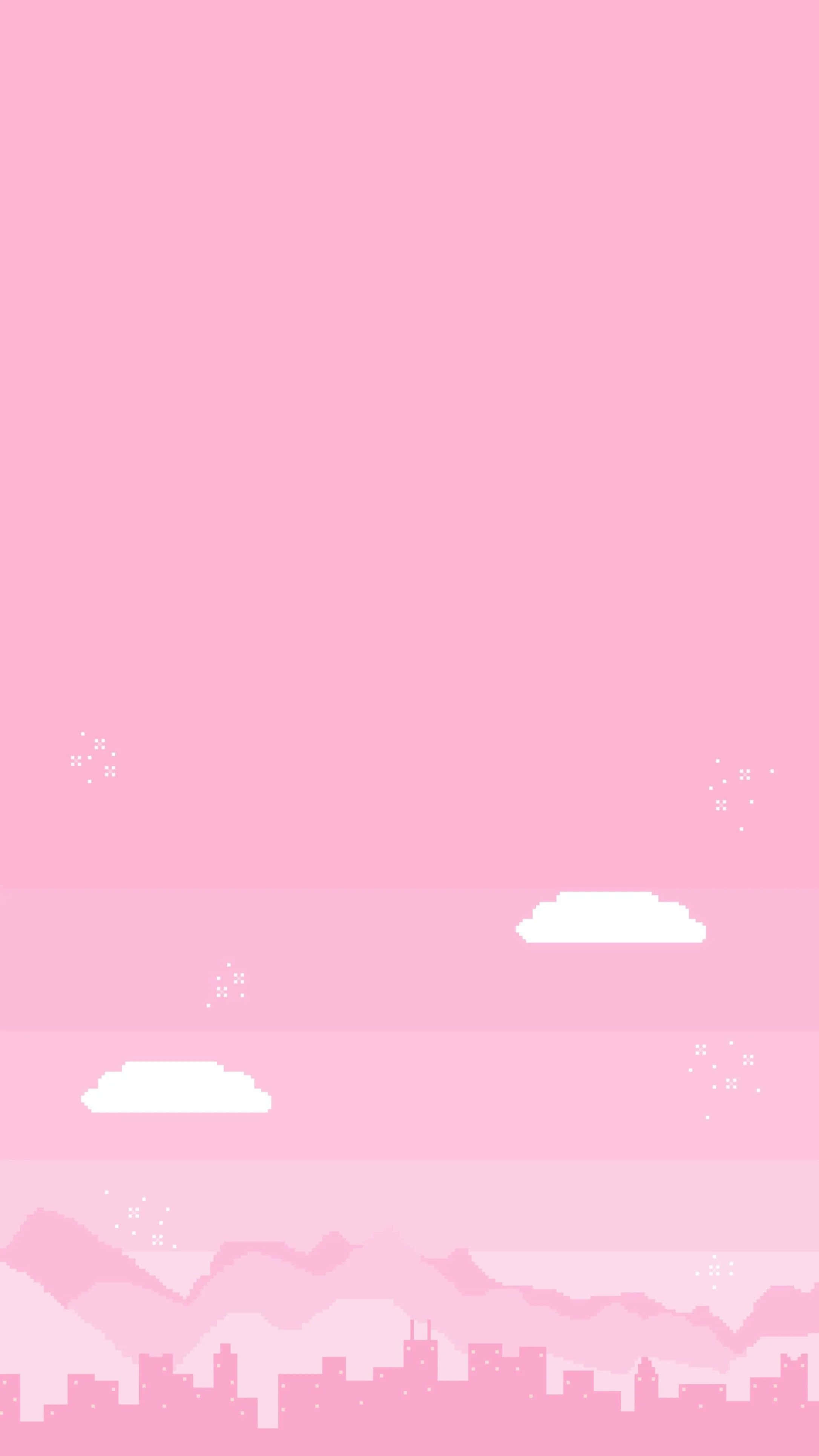 粉紅天空與雲朵和山巒 壁紙