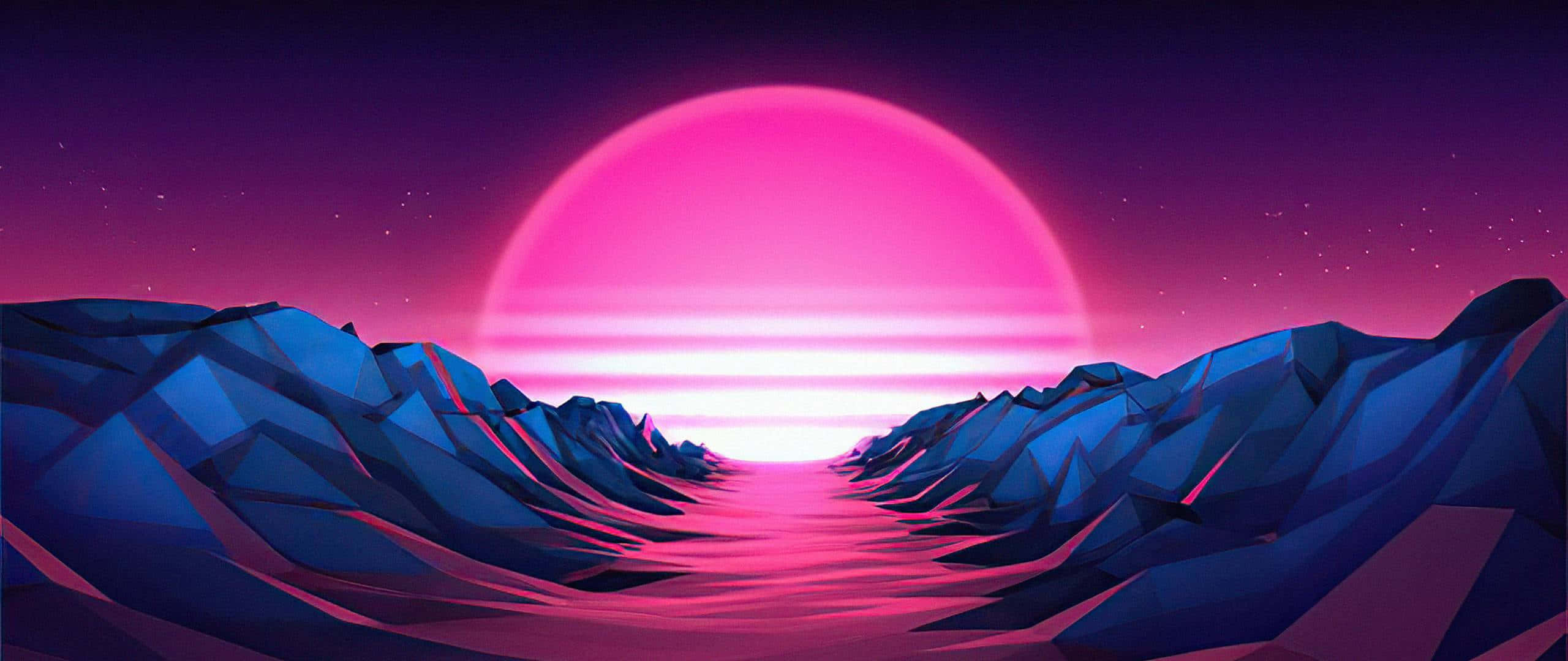 粉紅太陽穿過山谷藝術 2560x1080 壁紙