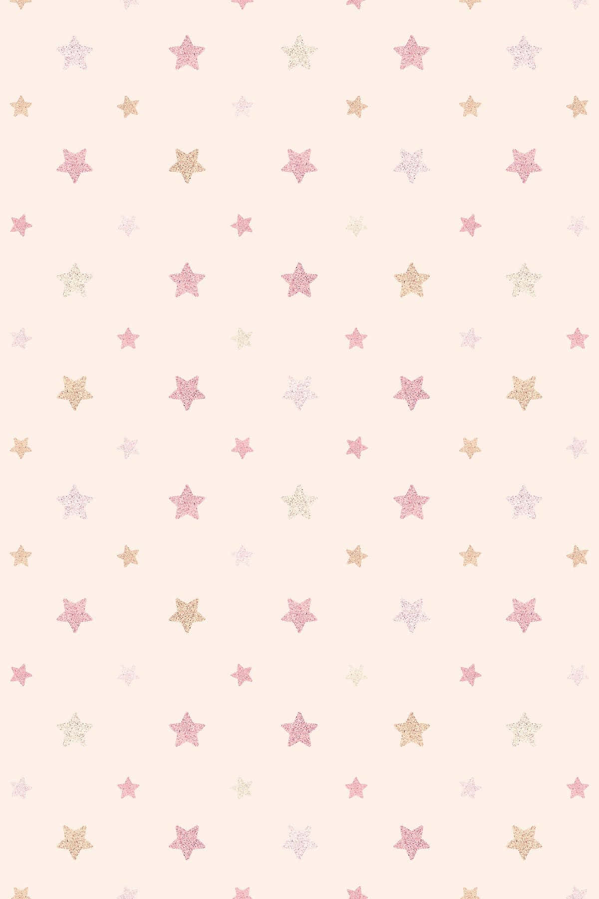 Pink Star 桌布 壁紙 — 粉紅奶油色背景，點綴著散落的閃亮星星，顏色柔和粉紅、金色和白色。