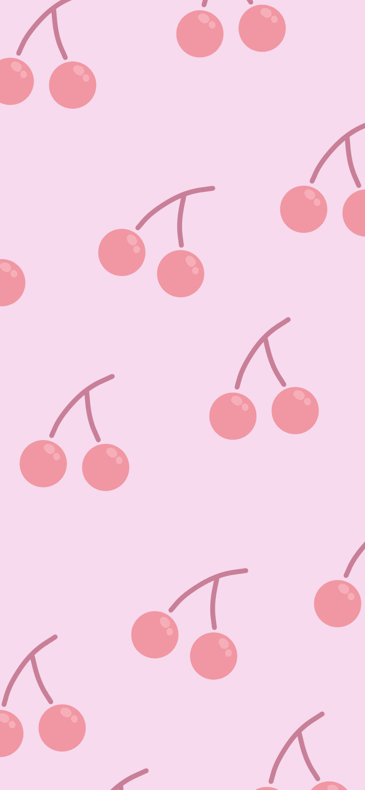 Cute Cherry Aesthetic 桌布 壁紙 — 粉紅櫻桃花簇在柔和的粉彩粉紅背景上輕輕飄浮，形成重複圖案。