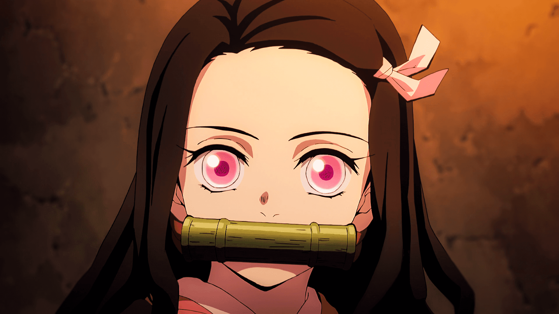 粉紅眼眸的女孩手持竹棍 壁紙