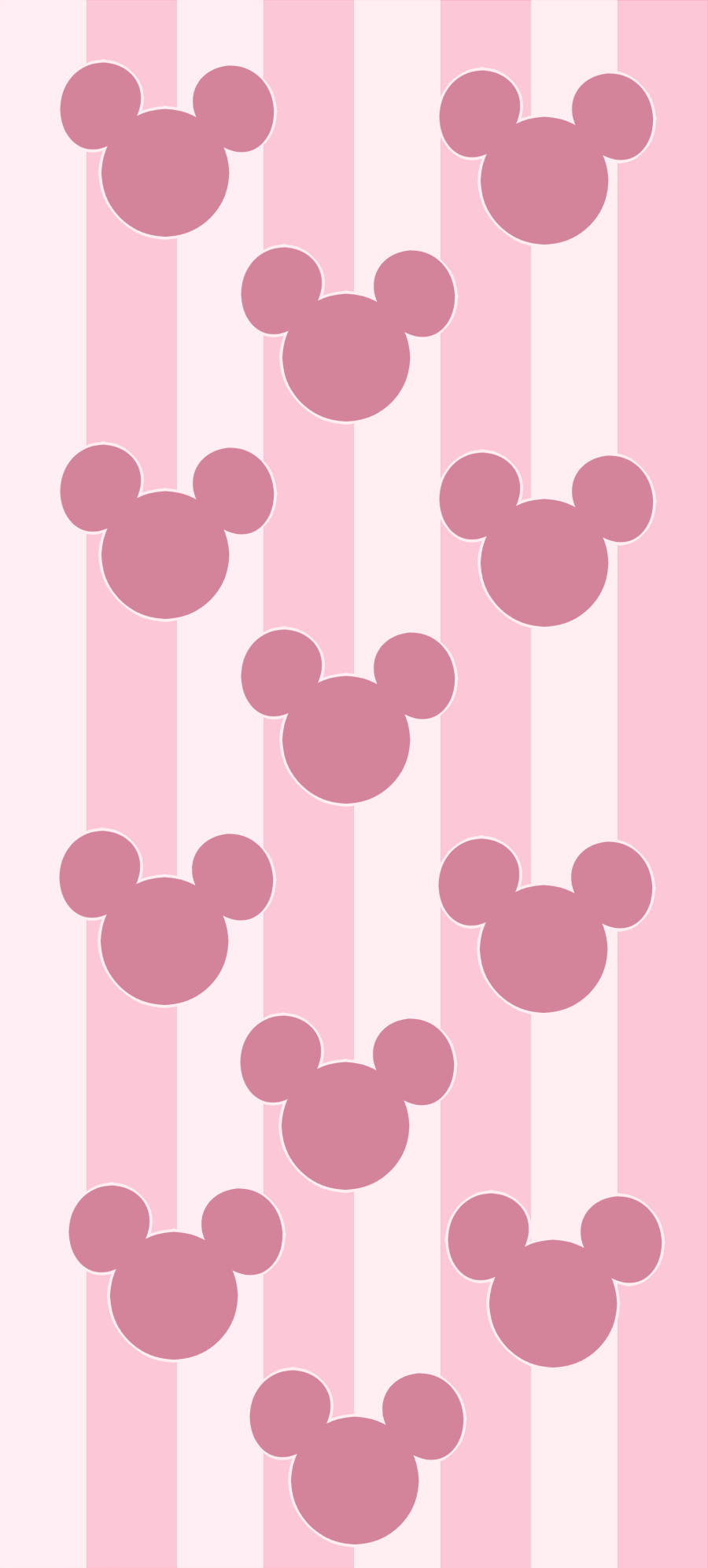 Disney Logo 桌布 壁紙 — 粉紅與白色垂直條紋，飾以重複的米奇老鼠頭部剪影，色調柔和玫瑰色。