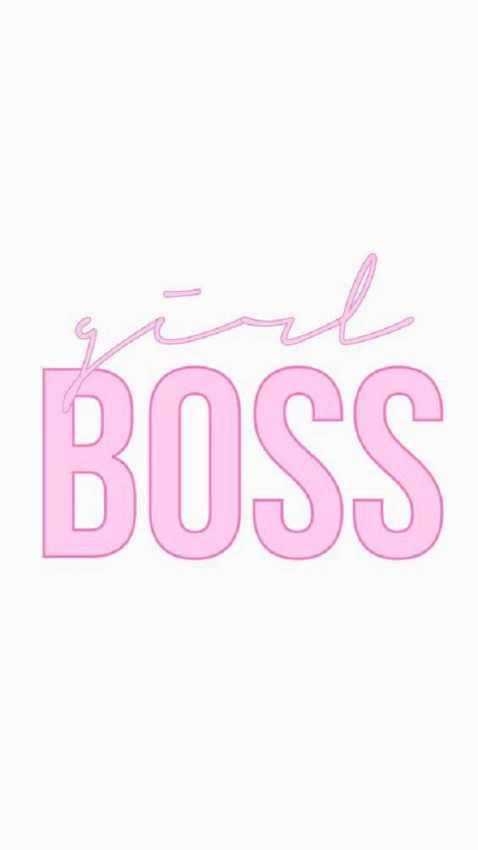 boss 桌布 壁紙 — 粉紅色 'girl BOSS' 文字，以草書和粗體方塊字體顯示在純白色背景上。