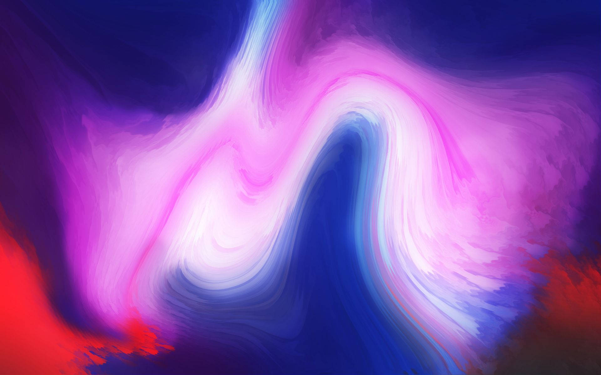 Cool Colorful 桌布 壁紙 — 粉紅色、紫色、藍色和紅色的鮮豔抽象漩渦融合成流暢的動態運動。