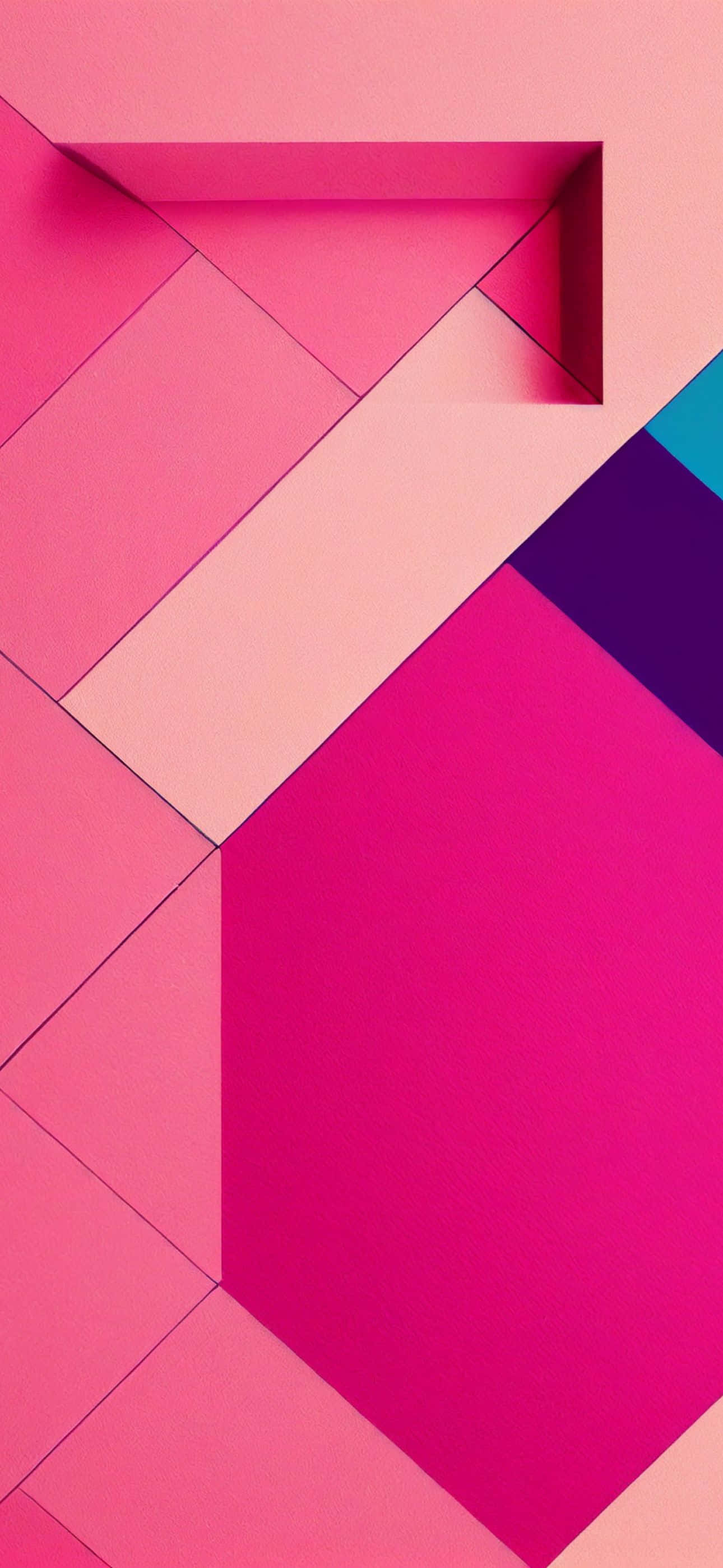 1290x2796 桌布 壁紙 — 粉紅色、紫色和藍綠色的鮮豔幾何形狀，以清晰的線條和柔和的陰影創造出大膽的抽象構圖。