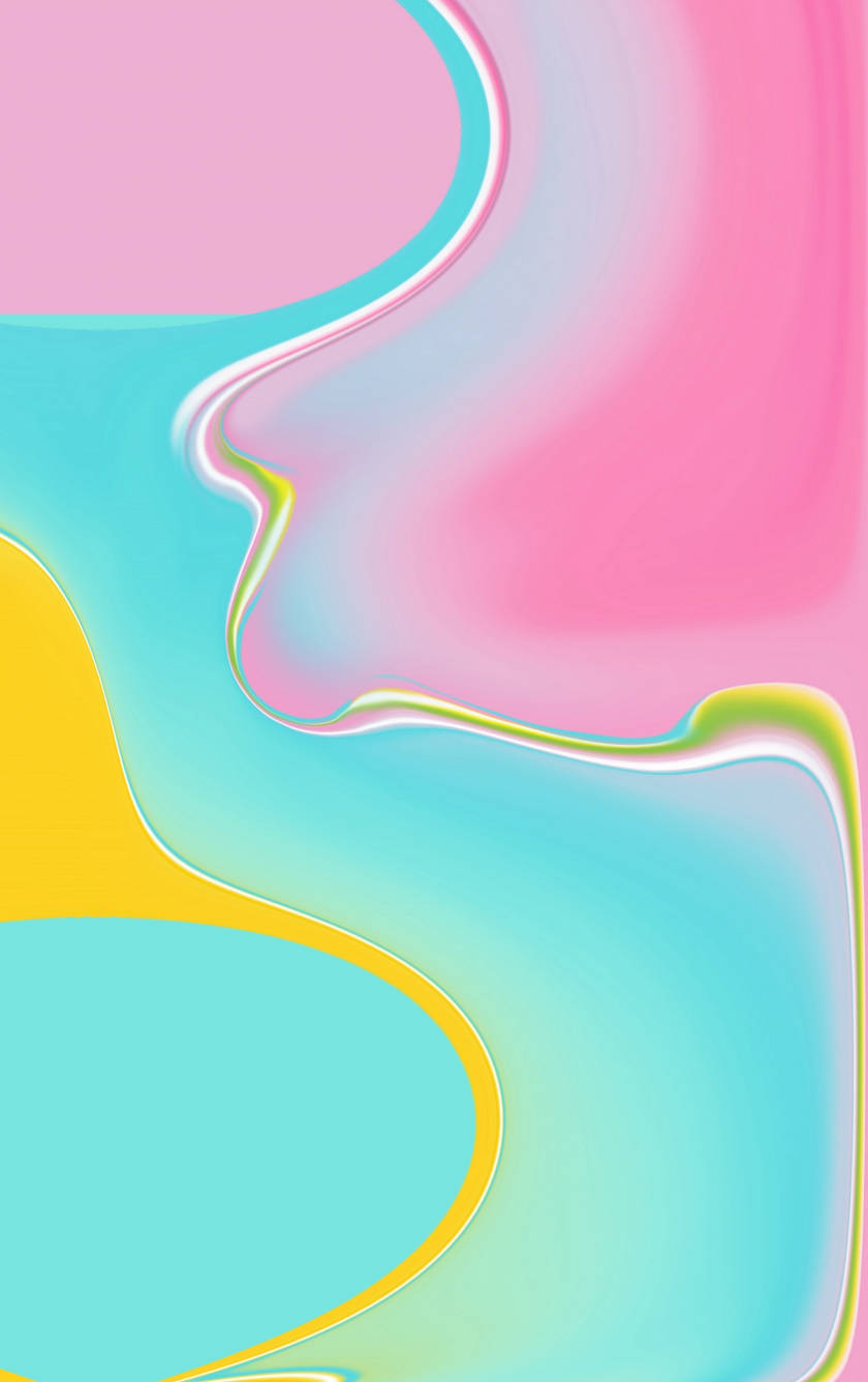 pastel 桌布 壁紙 — 粉紅色、藍綠色和黃色的鮮豔抽象漩渦融合成帶有發光輪廓的柔和漸變。
