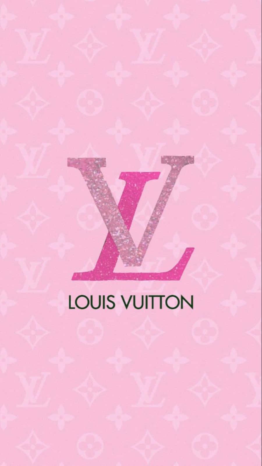 路易威登 桌布 壁紙 — 粉紅色Louis Vuitton桌布，帶有閃爍的字母組合標誌，背景為重複圖案。