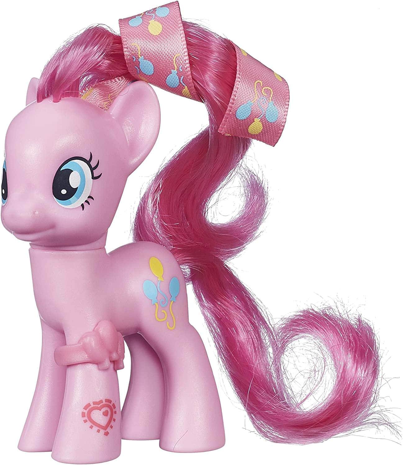 彩虹小馬 桌布 壁紙 — 粉紅色My Little Pony玩具，長長的飄逸鬃毛，頭上繫著節日氣球圖案蝴蝶結。