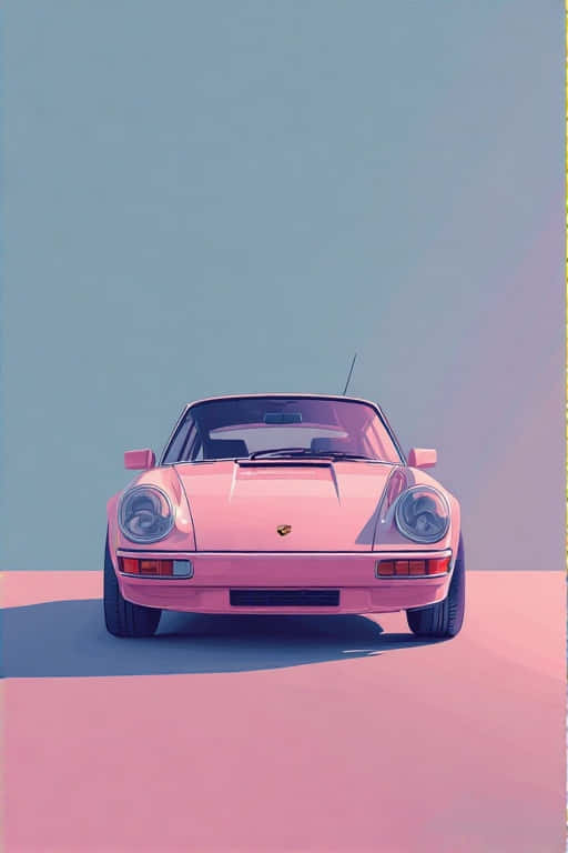 Minimalist Porsche 911 Pastel Portrait Elegant 4K Portrait 壁紙 — 粉紅色保時捷911正面視圖，背景為柔和粉彩漸變的天空和地面。