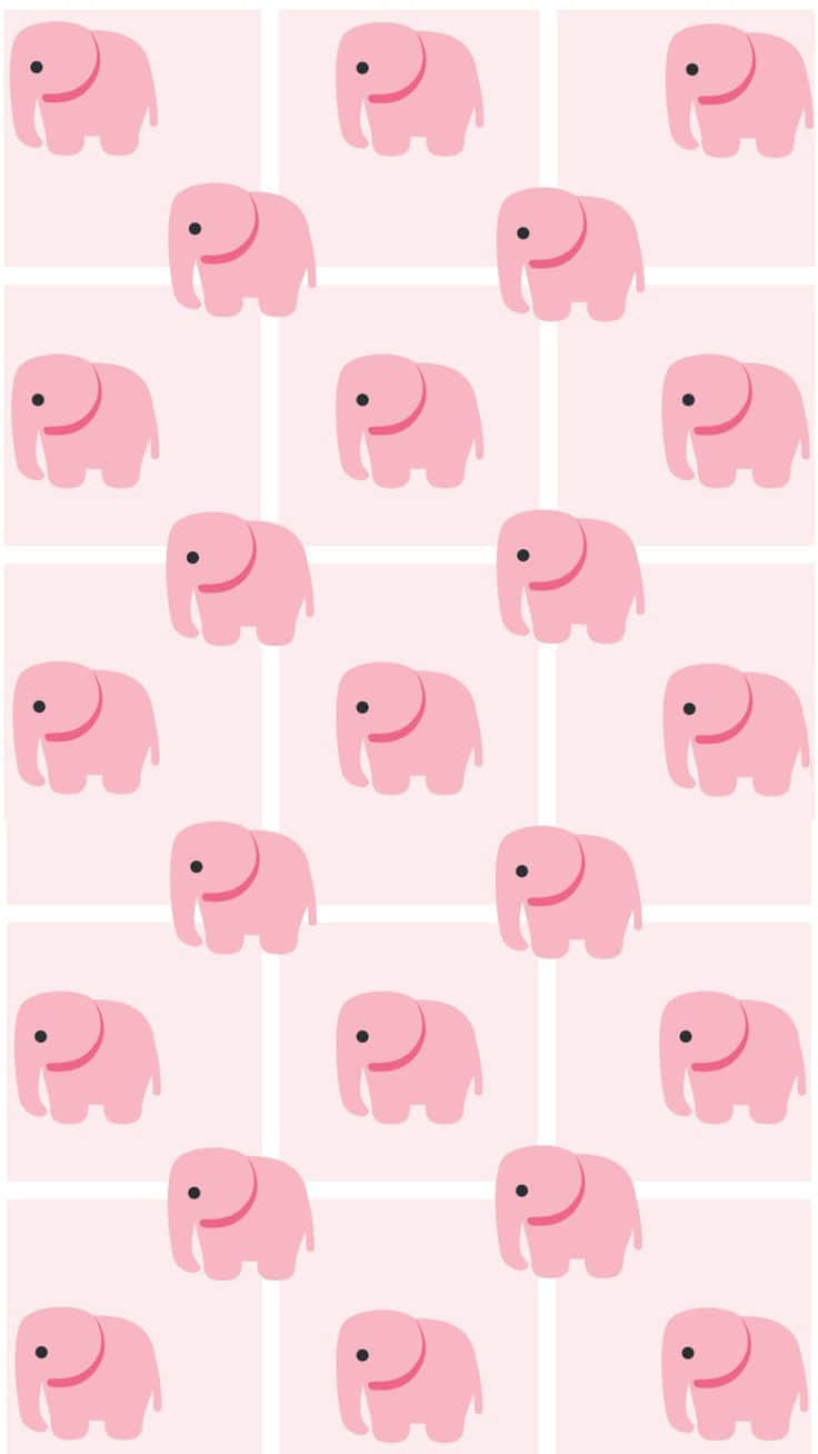 Pink Elephant 桌布 壁紙 — 粉紅色卡通大象以網格圖案排列在柔軟的粉紅色背景上。