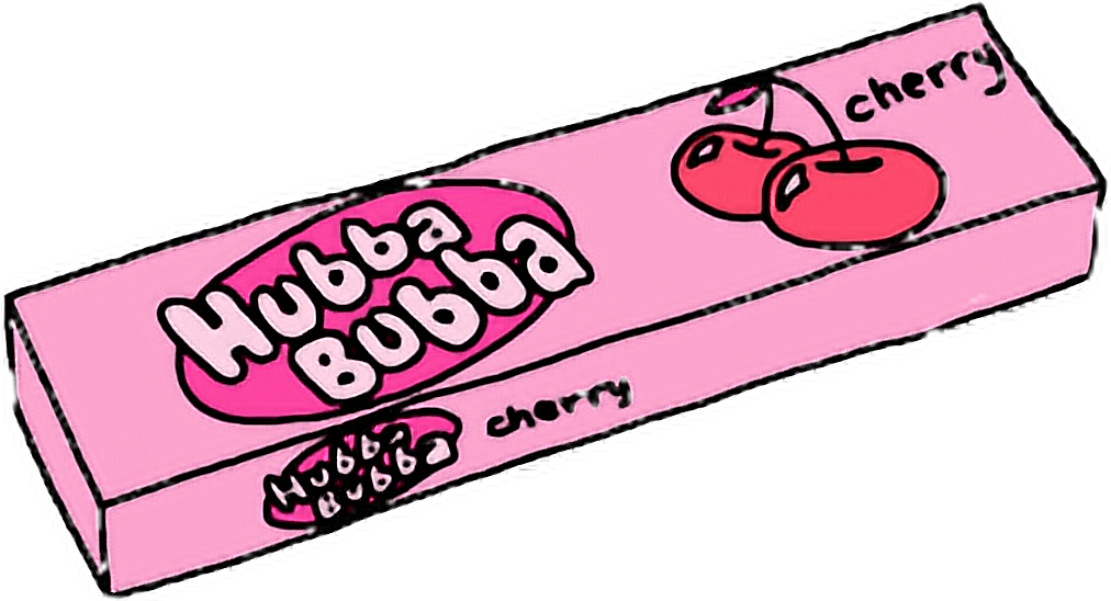 美學 Tumblr 桌布 壁紙 — 粉紅色卡通風格的Hubba Bubba櫻桃口香糖包裝紙，帶有粗體字和櫻桃插圖。
