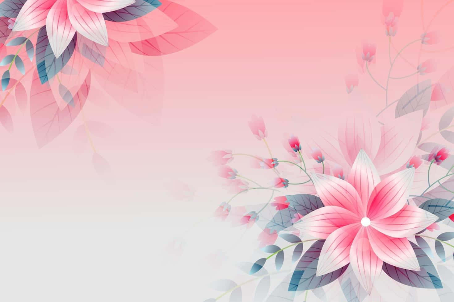 Beautiful Flower 桌布 壁紙 — 粉紅色和白色的百合花，帶有藍綠色的葉子，在柔和的漸變背景上優雅地綻放。