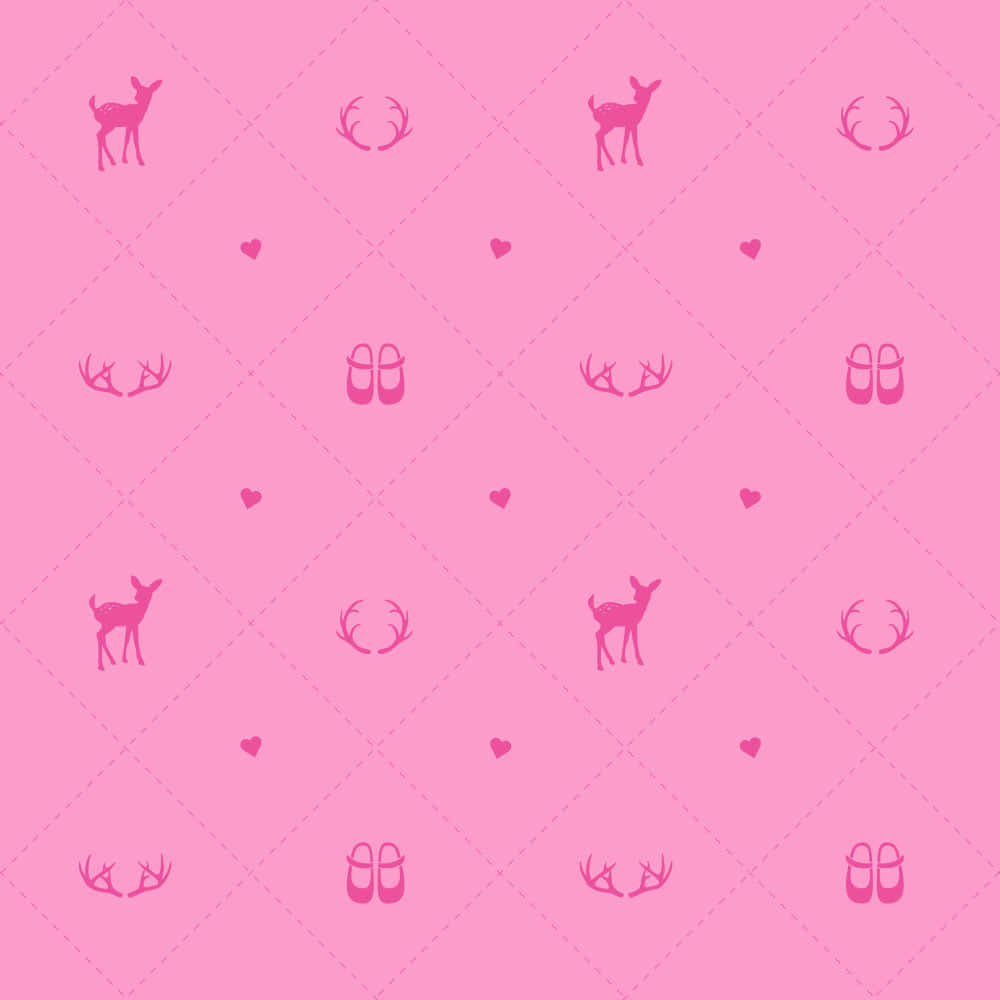 Cute Neon Pink 桌布 壁紙 — 粉紅色壁紙圖案，在絎縫背景上重複出現鹿角、芭蕾舞鞋和心形。