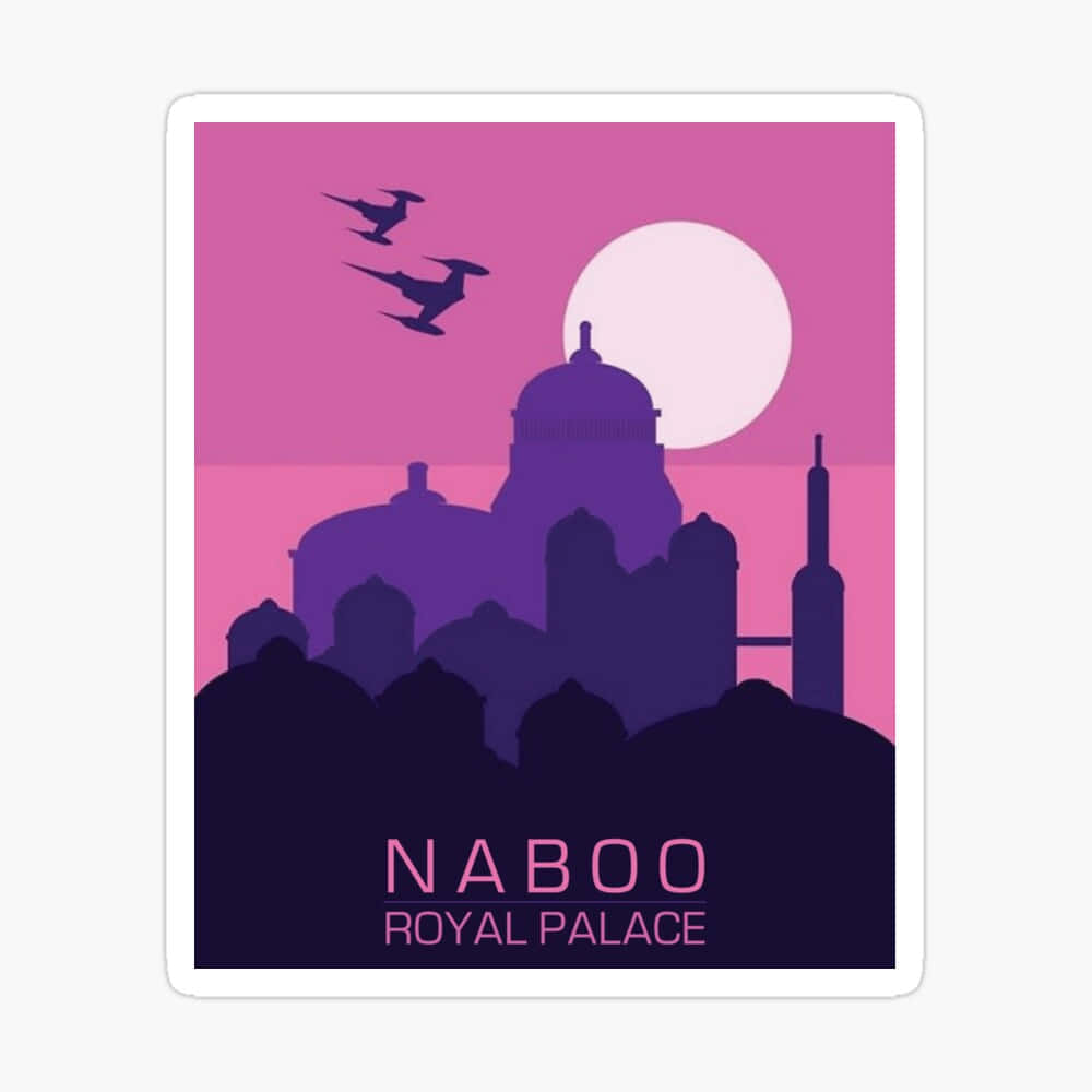 Naboo 桌布 壁紙 — 粉紅色日落下的納布皇宮剪影，飛鳥和一輪明月。