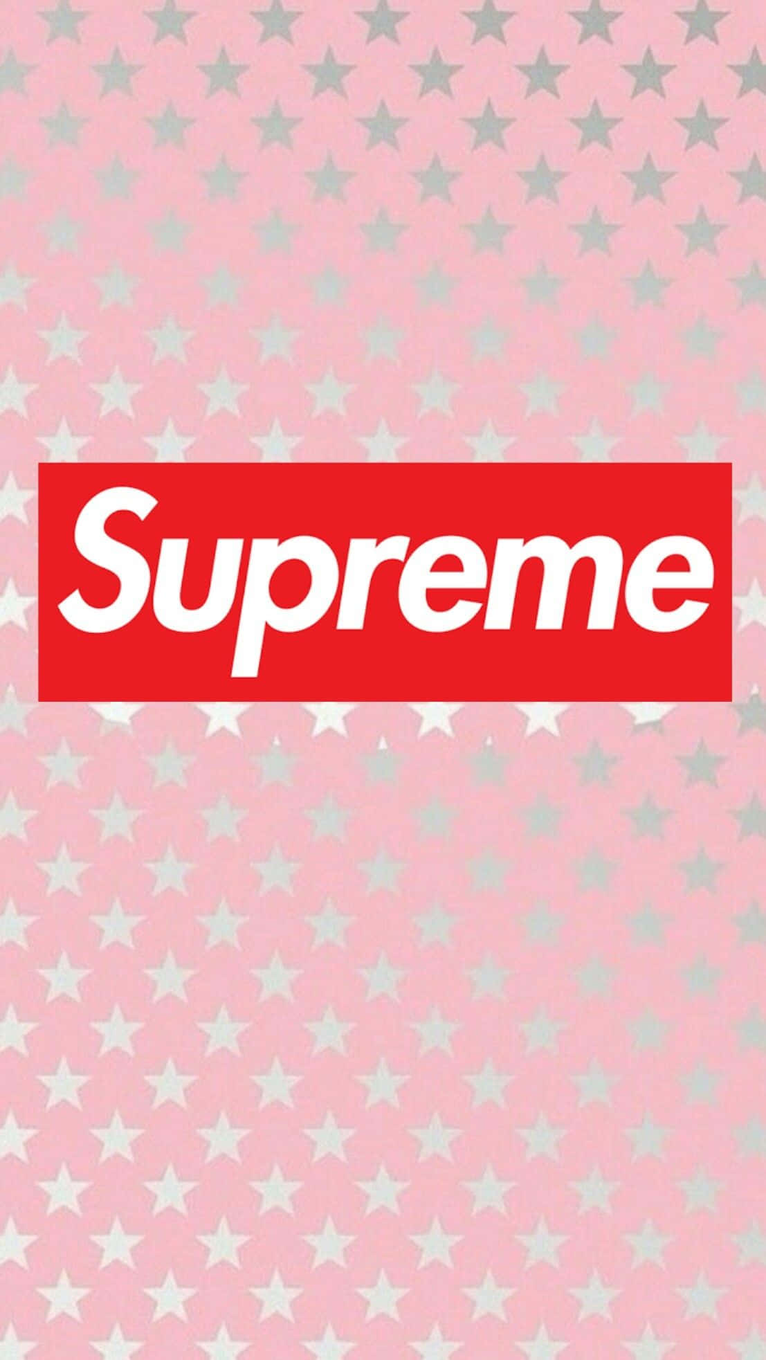 Supreme iPhone 桌布 壁紙 — 粉紅色桌布，帶有淺灰色星星和居中白色文字的紅色Supreme標誌。