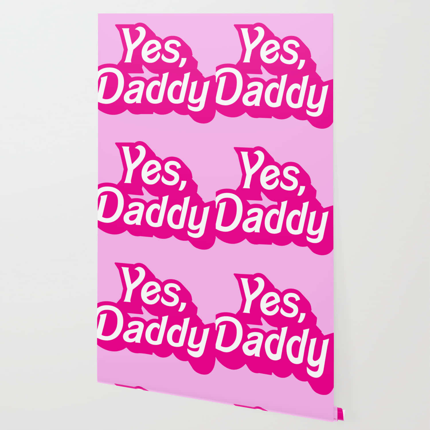 daddy 桌布 壁紙 — 粉紅色桌布，重複粗體白色文字寫著「Yes, Daddy Daddy」，採用俏皮的雲朵風格字體。