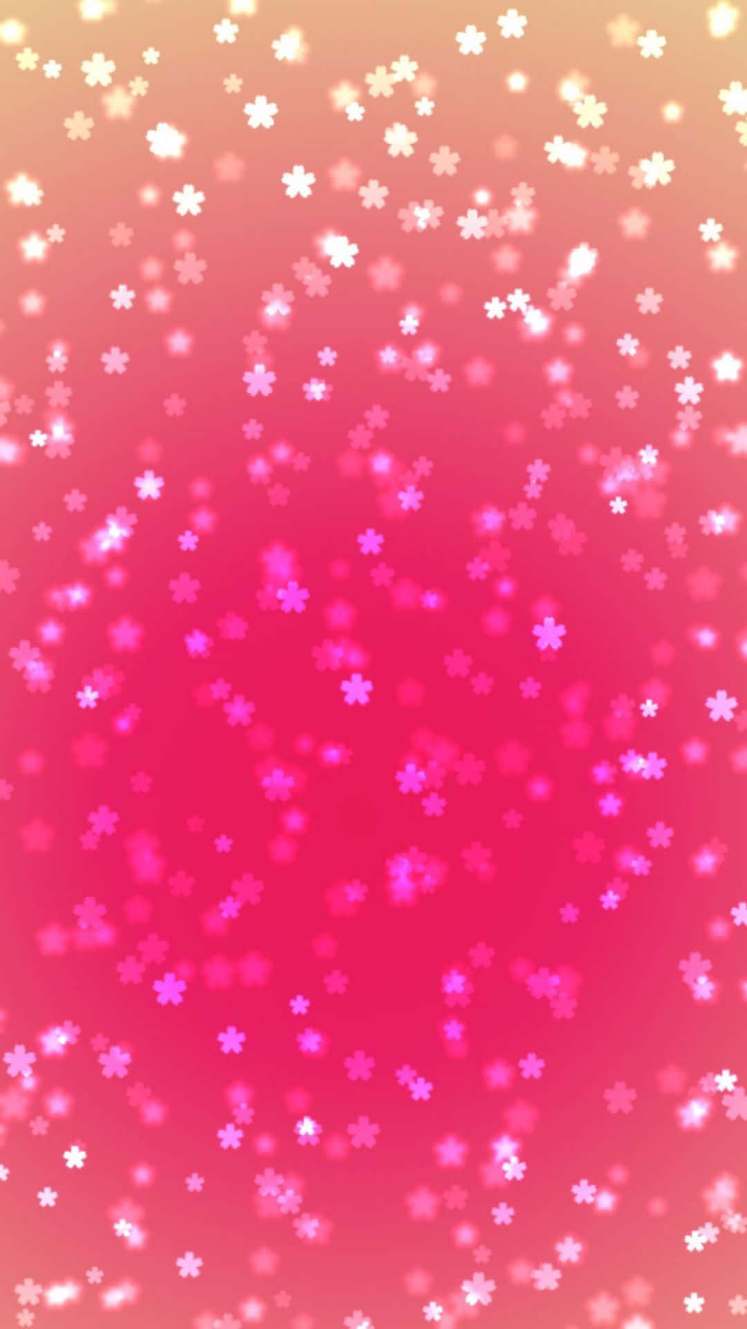 Cute Phone 桌布 壁紙 — 粉紅色漸層背景，帶有發光的白色花朵形狀，柔和地飄浮在畫面中。
