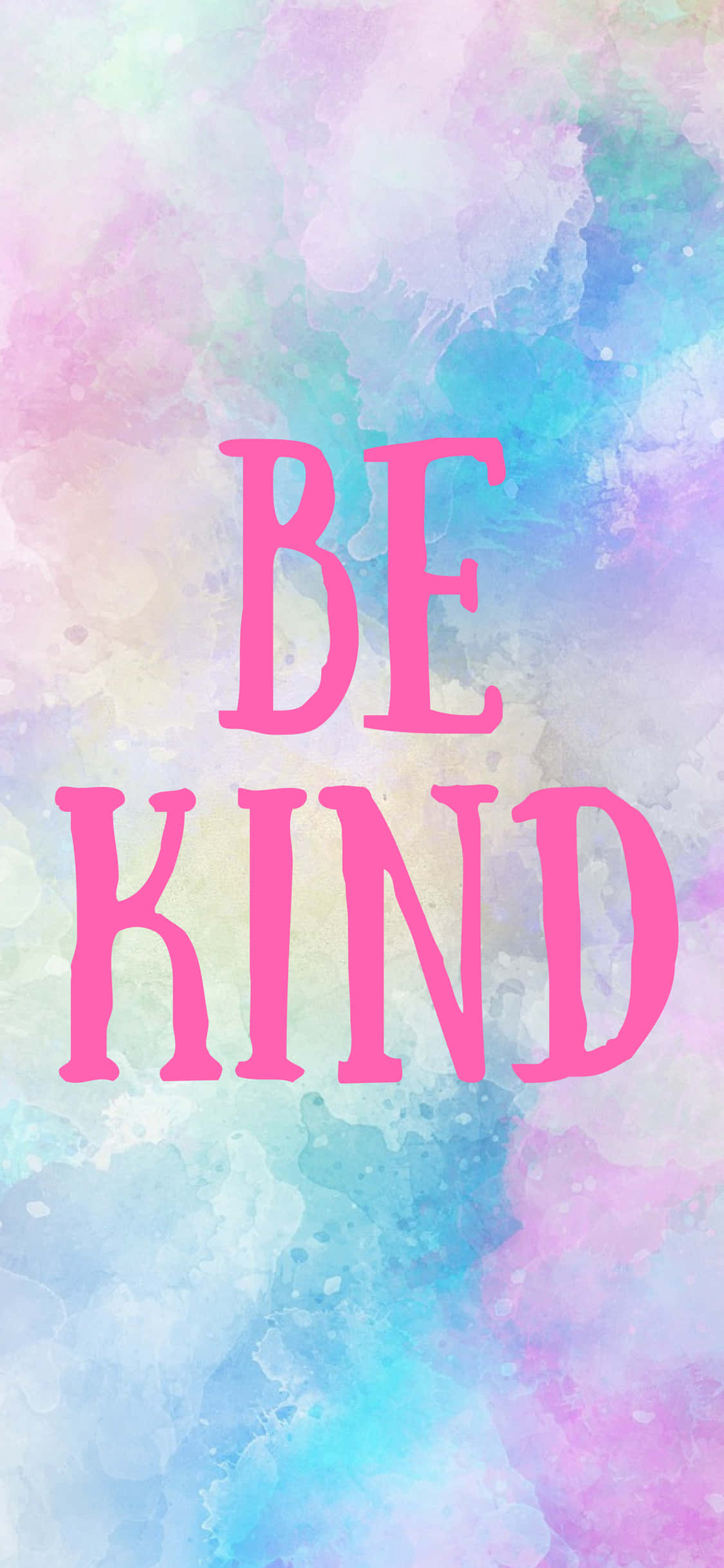 Be Kind 桌布 壁紙 — 粉紅色粗體文字顯示「be kind」，背景為柔和粉彩水彩，混合了粉紅、藍色和紫色。